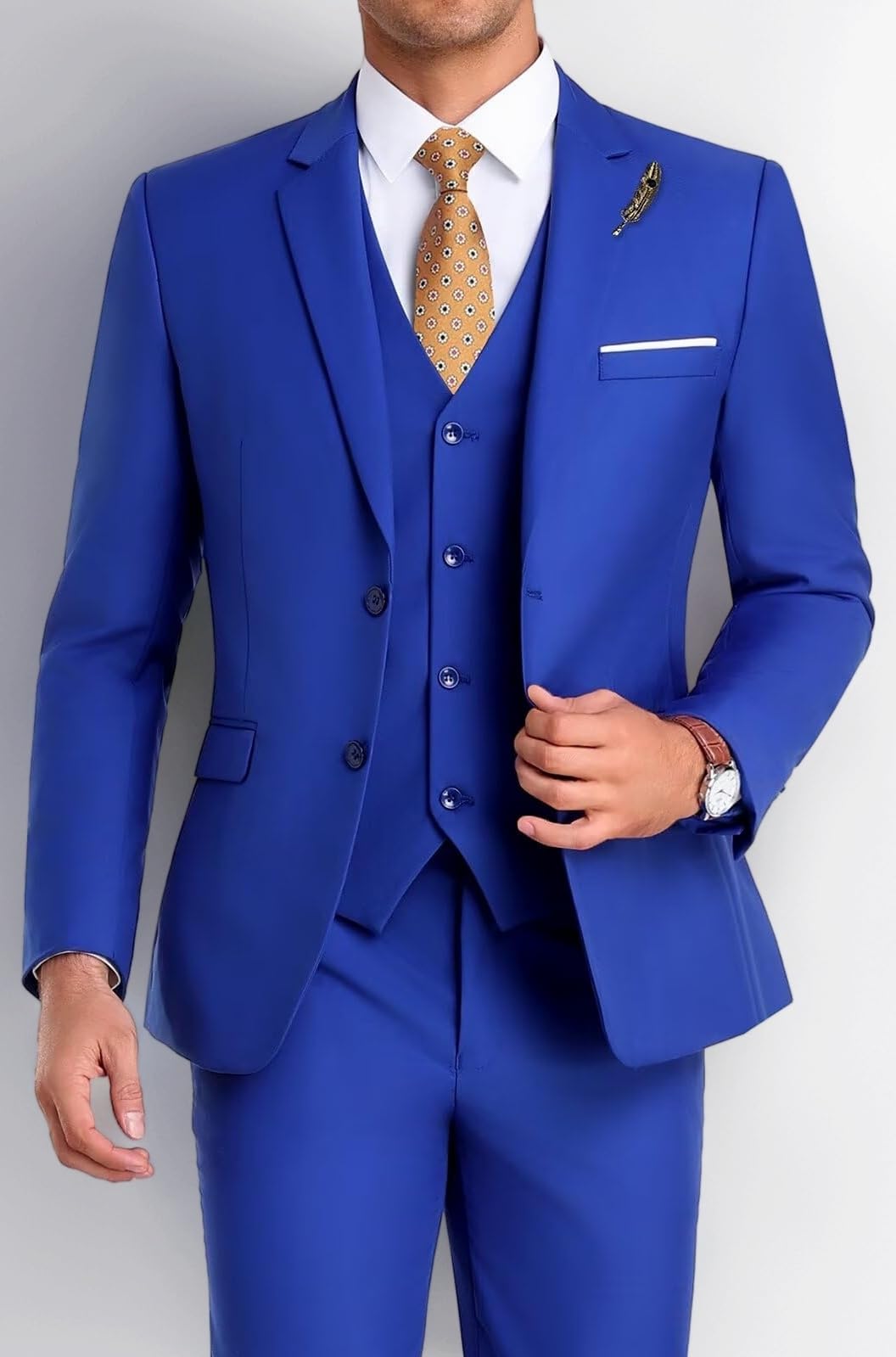 High-End Suits Men Suit Groomsmen Suit Orange Slim Fit 3 Pieces Suit for Men Notched Lapel Jacket Vest Pants
