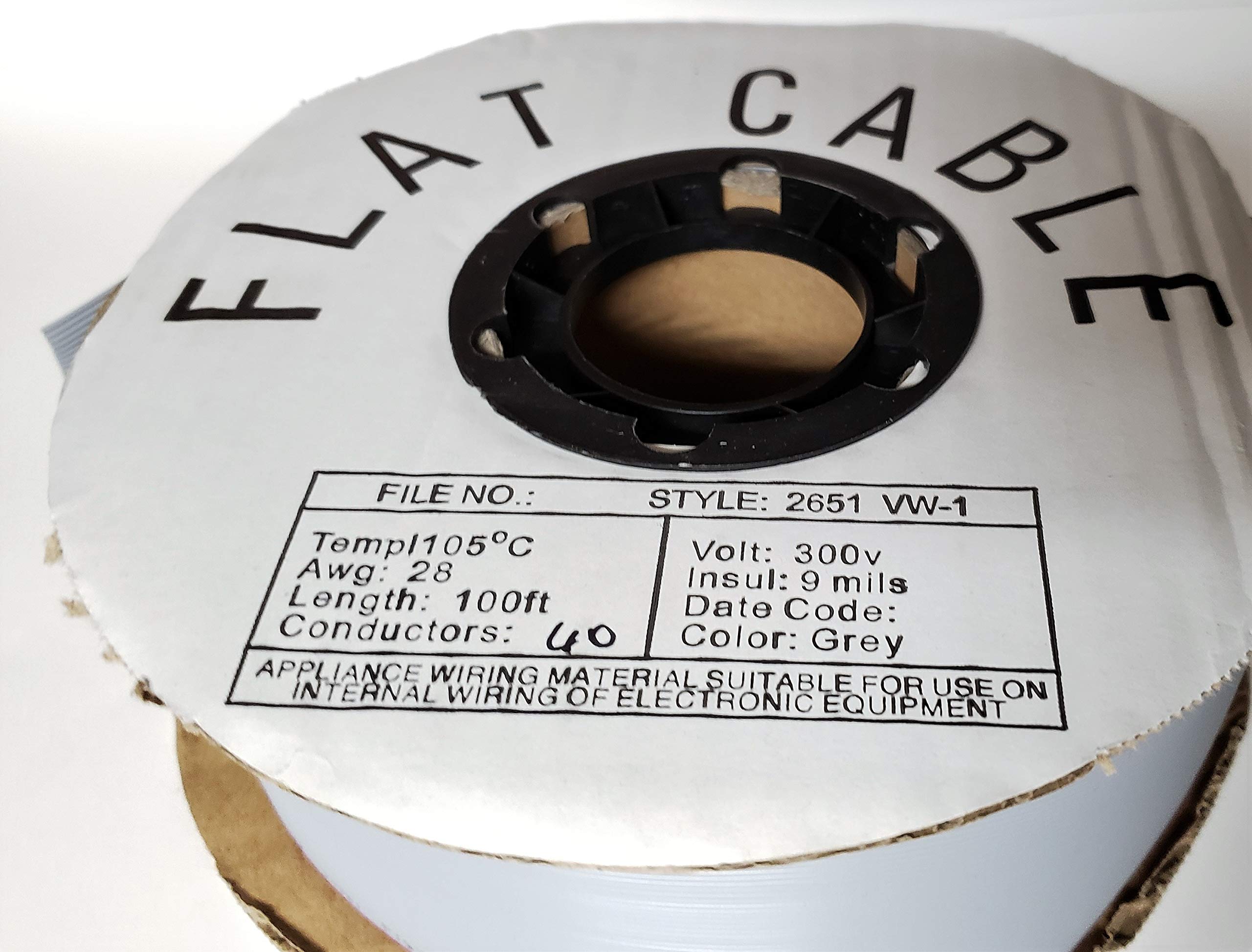 Pc Accessories - Connectors Pro - 100 Feet Spool 40P Flat Ribbon Cable 40 Wires, 40C for 2.54mm 0.1" IDC Connectors