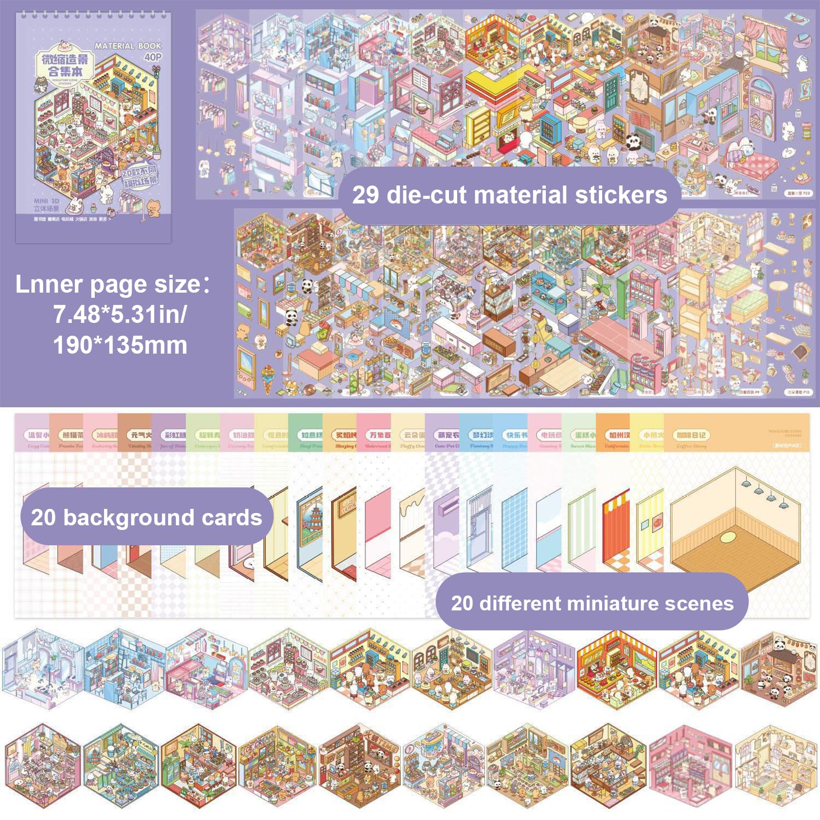 40 Sets Pegatinas 3D para Casa Divertidas, House Stickers, Sticker Therapy, DIY Stress Relief Sticker Scenes with 40 PET Pegatinas, 40 Miniature Scene, 2 Pinzas, for Adulto Niño Adolescente — view 2