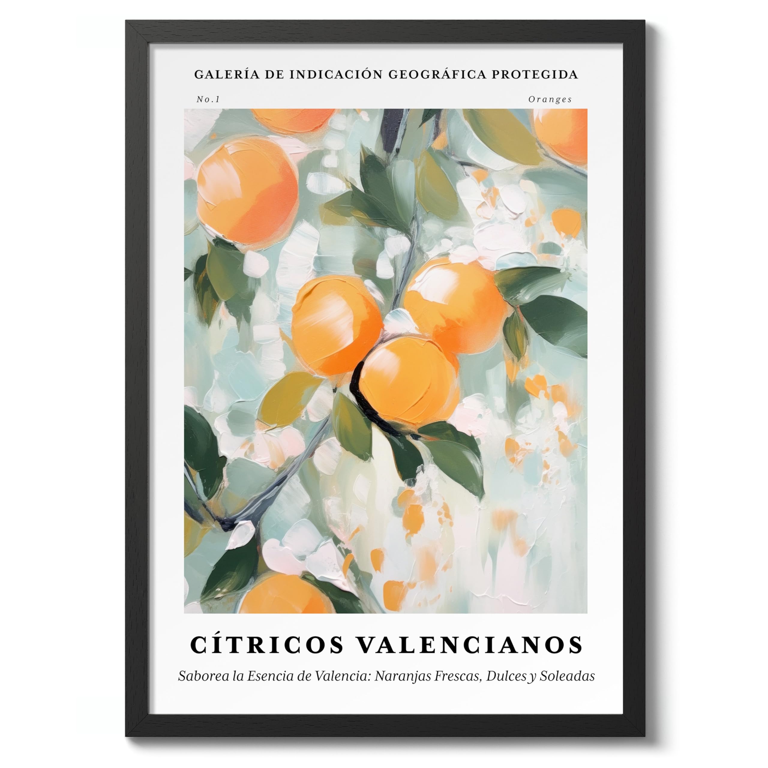 Oranges - Valencia Minimalist Abstract Poster Colorful Floral Prints Aesthetic Painting Modern Bedroom Bathroom Wall Decor, Archival Matte, A4 (Black Frame) - 29.7x21cm