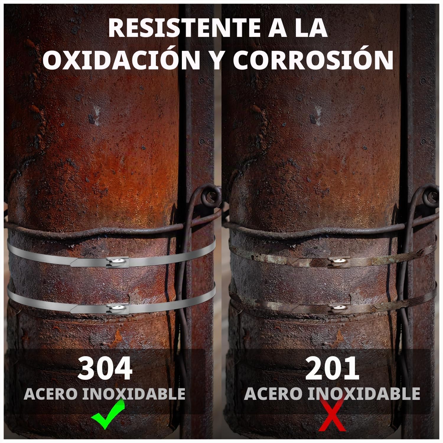 Bridas de Acero Inoxidable 600mmx4,6mm 122kg 100 Piezas para Fijación de Tuberías
