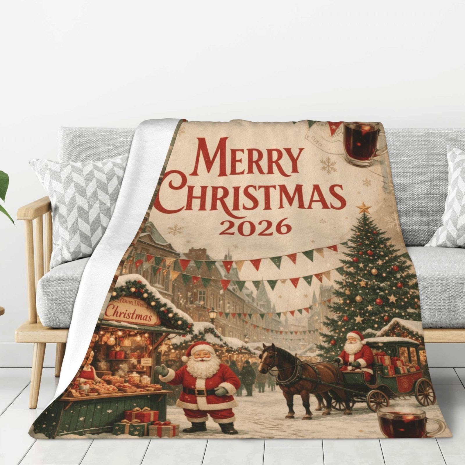 Kuscheldecke Weihnachten Bratwurst Stern weich warm Geschenk, Printed