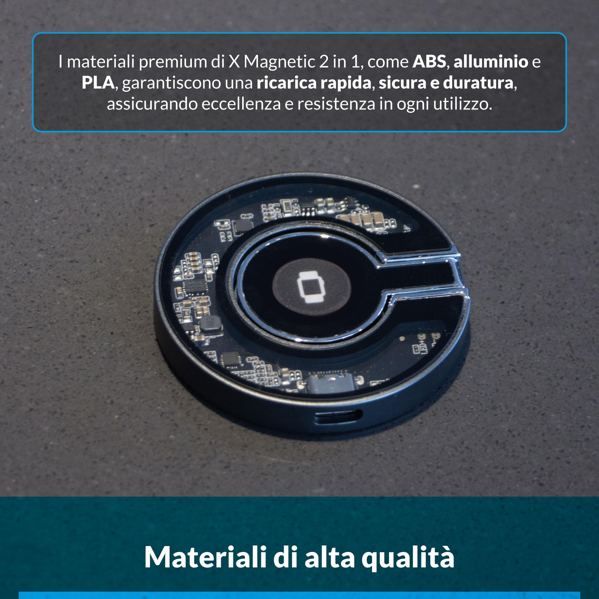 X Caricatore 2 in 1 Pieghevole per Smartphone con Ricarica Qi e Smartwatch iOS – Dock Supporto Ricarica, Fast Charge 15W, Design Compatto da Viaggio, Alluminio e vetro temperato