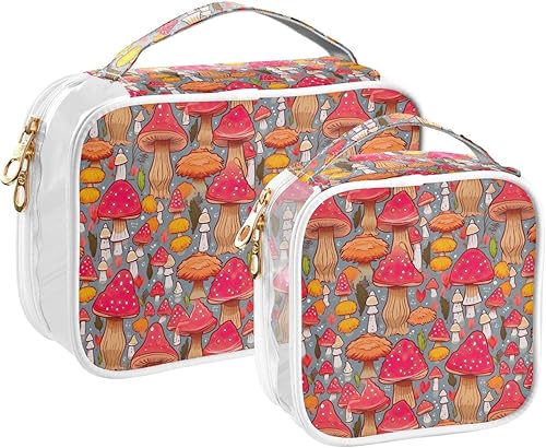 Miniatura 2 de Kawaii Mushroom Clear Toiletry Bag for Traveling,2 Pack Makeup Cosmetic Bag with Zipper,Travel Bag for Toiletries,Travel Essentials 21214524