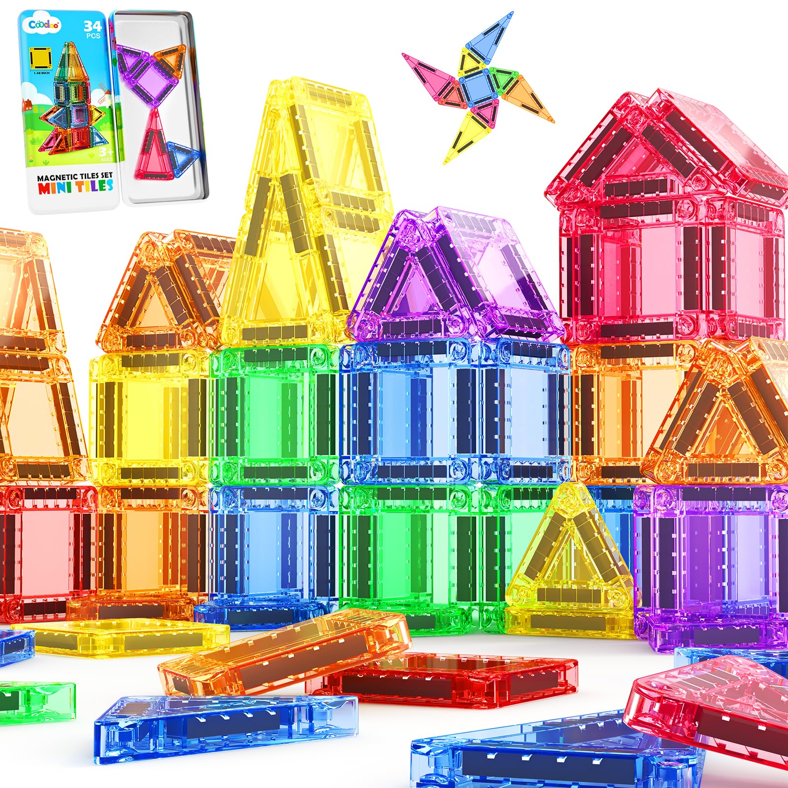 Magnetic Tiles for Kids Ages 4-8 Toddler Toys Magnetic Blocks Building Toy STEM Sensory Kids Toys Gift for Boys & Girls 3+ Year Old, Pocket-Sized Mini Tiles for Classroom Must Haves