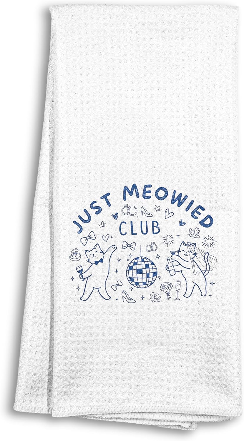 Funny Newlywed Gifts Cat Kitchen Towels, Wedding Gifts for Newlyweds Bride Groom Couples Dish Tea Towels for Kitchen, Cat Lovers Mom Dad Gift Decorative Hand Towel for Bathroom, 16x24 Inch
