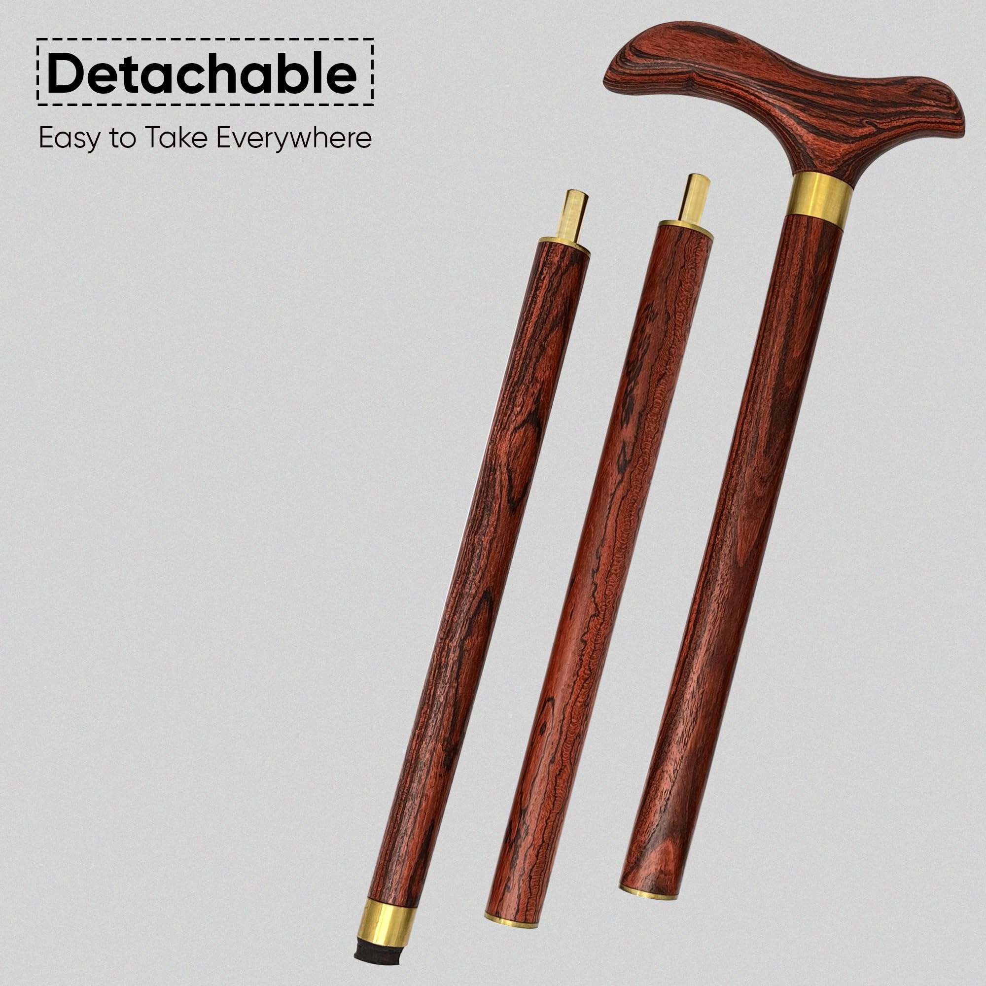 Faltbarer Gehstock – Verstellbar, Leicht (250 G), Aus Holz, Mit Rutschfester Basis Und Tragetasche