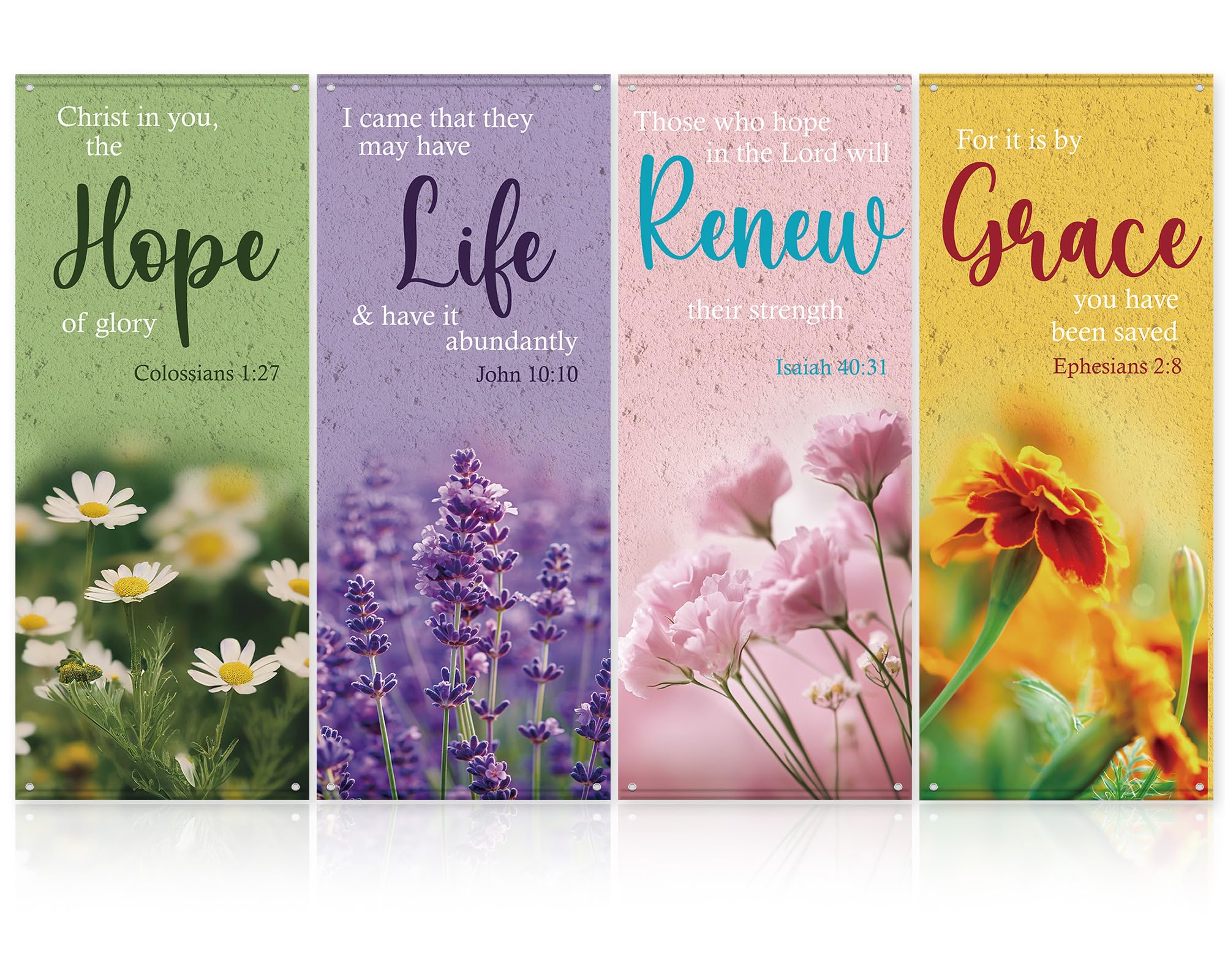 4Pcs Church Banner with Scripture for Sanctuary Wall Worship Classical Christian Banner Inspirational Religious Praise Hanging Flower Scenic Welcome