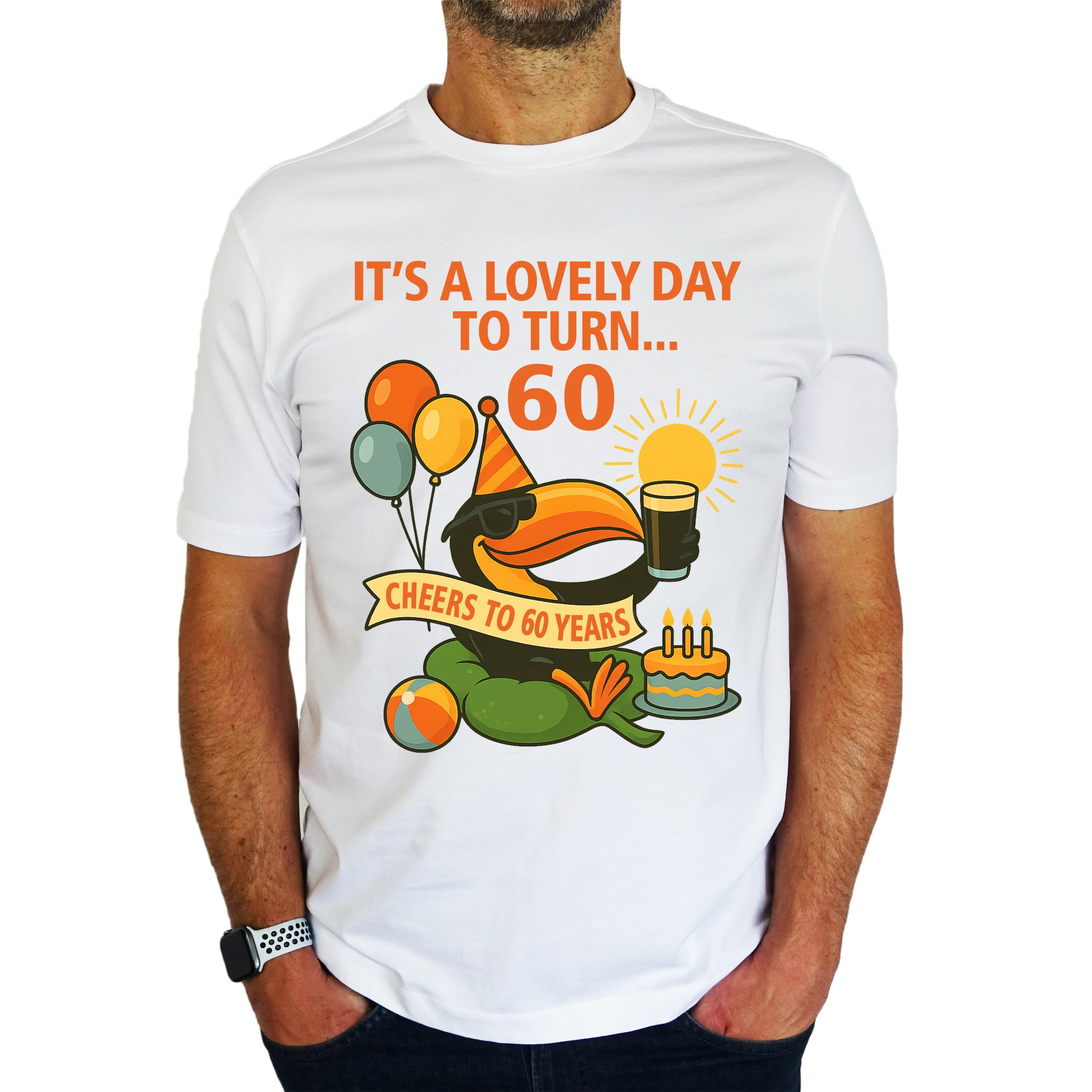 My Generation Gifts Men's White It's A Lovely Day To Turn 60 Toucan - 60Th Birthday Gift | Present T-Shirt Xl
