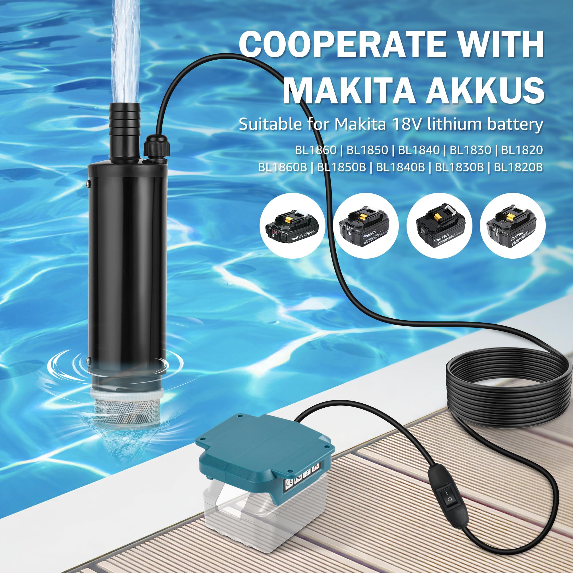 Pompe à Eau Portable pour Batterie Makita 18V, Pompe a Eau Portable Sans Fil Débit de 30 L/min Idéale pour Piscines, Arrosage du Jardin, Lavage de Voiture, Flaques d’Eau et Camping (Sans Batterie)