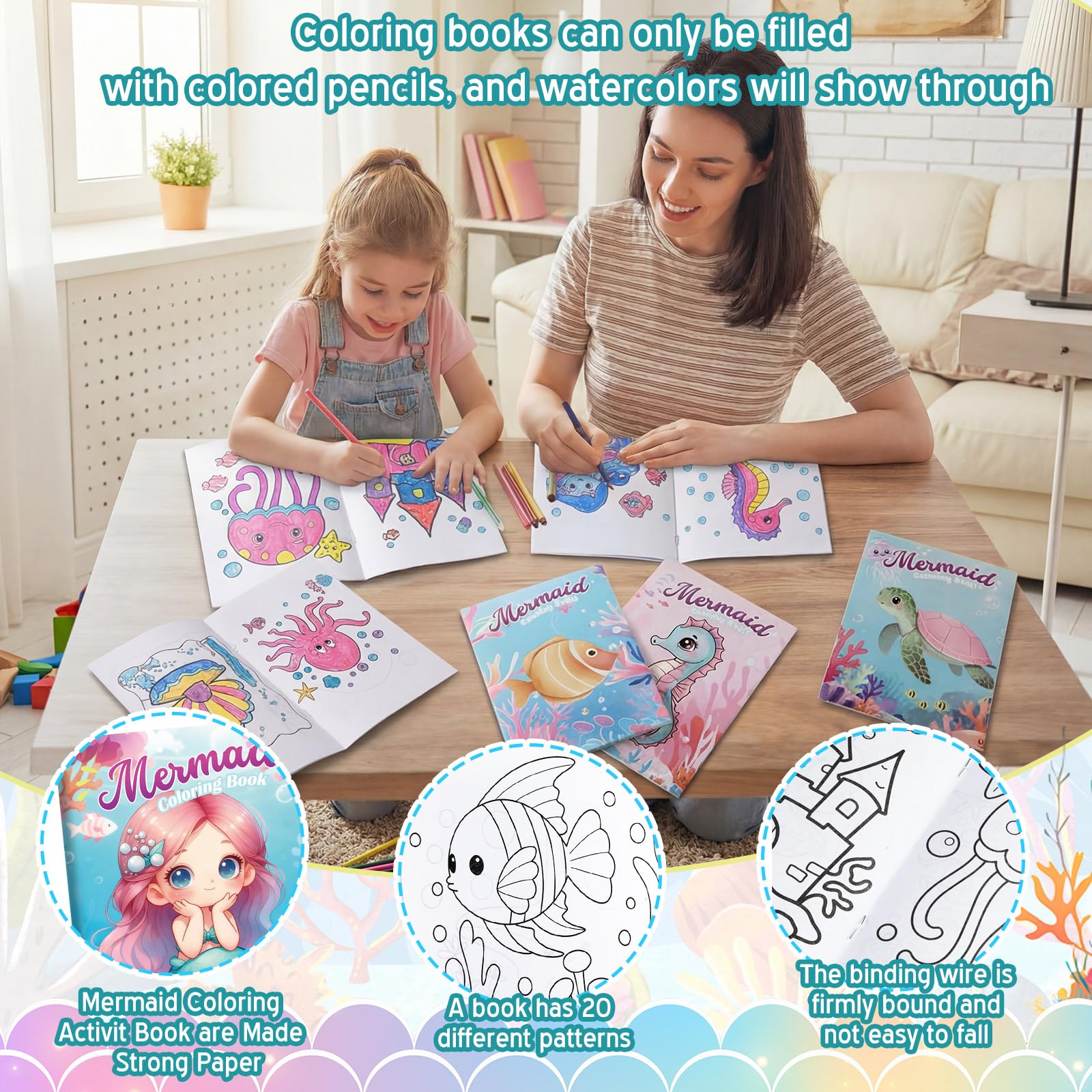 Liliful 144 Pcs Mermaid Coloring Book Bulk Mini Mermaid Theme Drawing Book with Sea Creature Shell Patterns Ocean Party Favors Goodie Bag Filler and Holiday Gifts