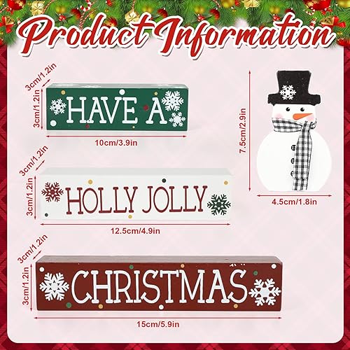 Miniatura 3 de 4 piezas de decoración de Navidad para interiores de madera con muñeco de nieve para decoración de mesa de centros de mesa de Navidad Feliz Navidad,