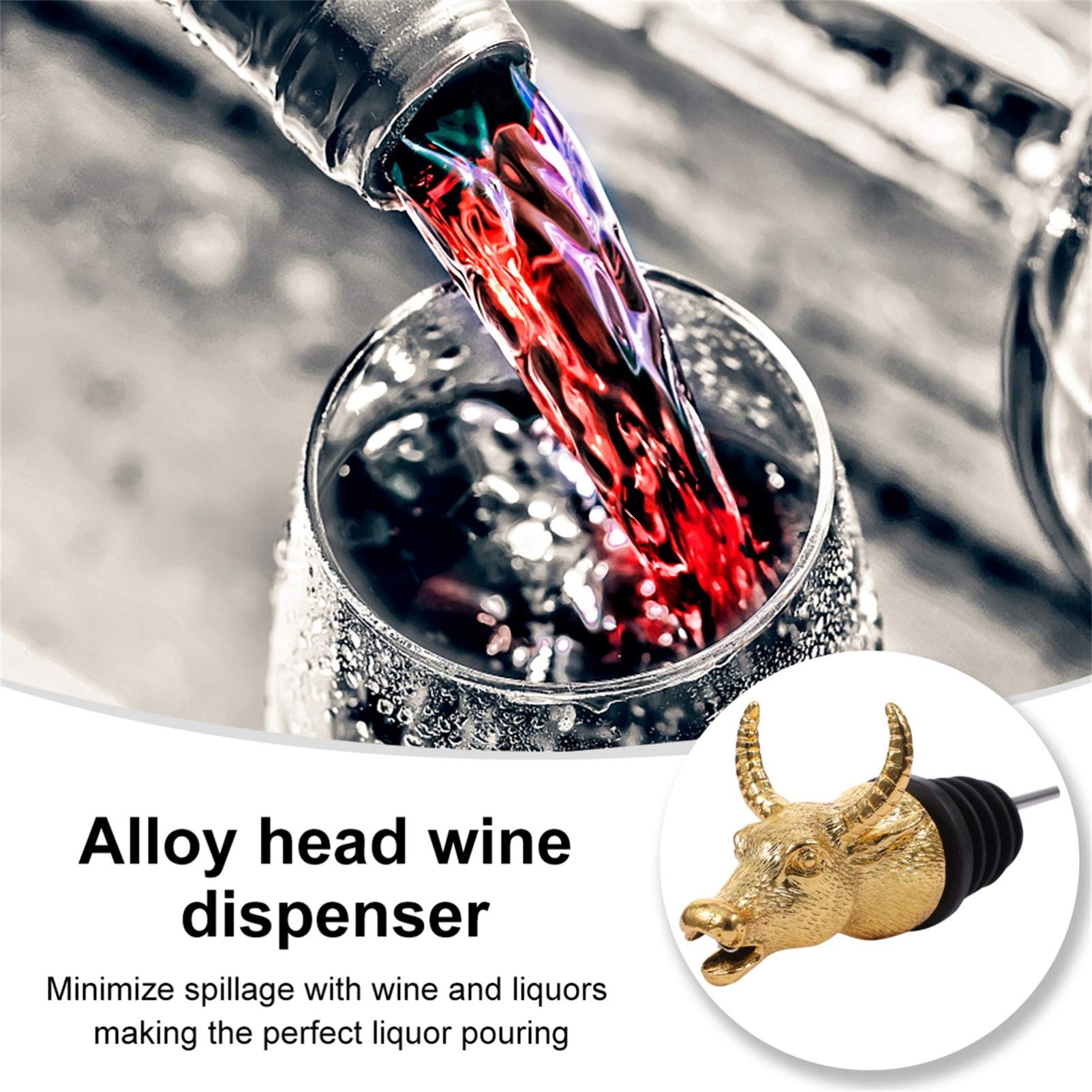 Cabilock Bull Wine Pourer Bull Bottle Stopper and Pourer Animal Head Wine Aerators Pour Spout Golden for Olive Oil Beer Wine Dispenser