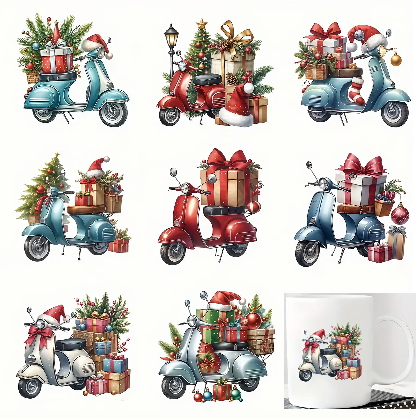 8pcs Merry Christmas Snata Snowman Gift Box UV DTF Cup Wraps Transfer Waterproof Sticker for Glass Cups Furniture Craft DIY Crafts，Rub on Transfer Stickers for DIY Water Bottle Laptop Decal Wood Car