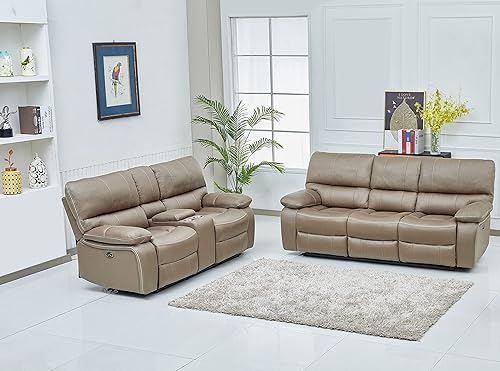 Betsy Furniture Juego de sofá reclinable de microfibra de sala de estar 8007 gris pardo sofá eléctrico  sofá biplaza