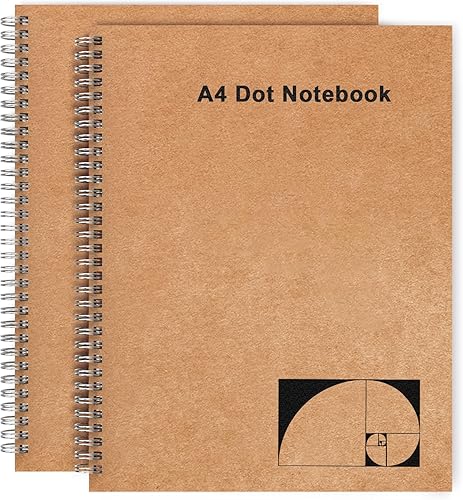Miniatura 1 de Cuaderno de espiral de puntos A4, paquete de 2 diarios grandes en espiral para escribir, 200 páginas, cuadernos de papel punteado de 3.53 ozm de
