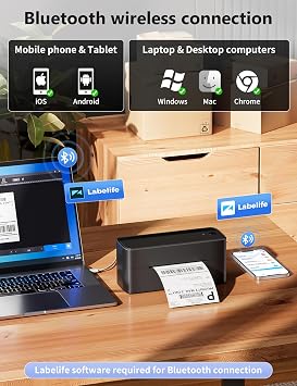 Phomemo 241BT Thermal Printer, Shipping Label Printer 4X6, Postage Label Printer Supports Bluetooth, Compatible with Royal Mail, Hermes, Etsy, Shopify, eBay, Amazon, FedEx, UPS, Black