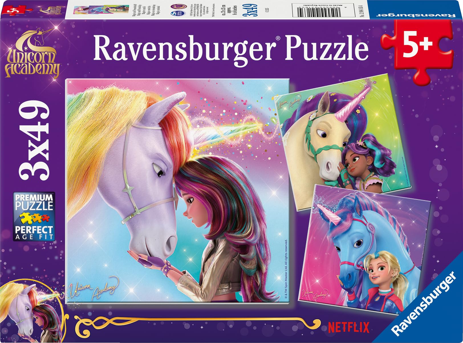 Ravensburger Kinderpuzzle - 12004163 - Unicorn Academy - Einhorn-Puzzle für Kinder ab 5 Jahren, mit 3x49 Teilen - Einhorn-Geschenke