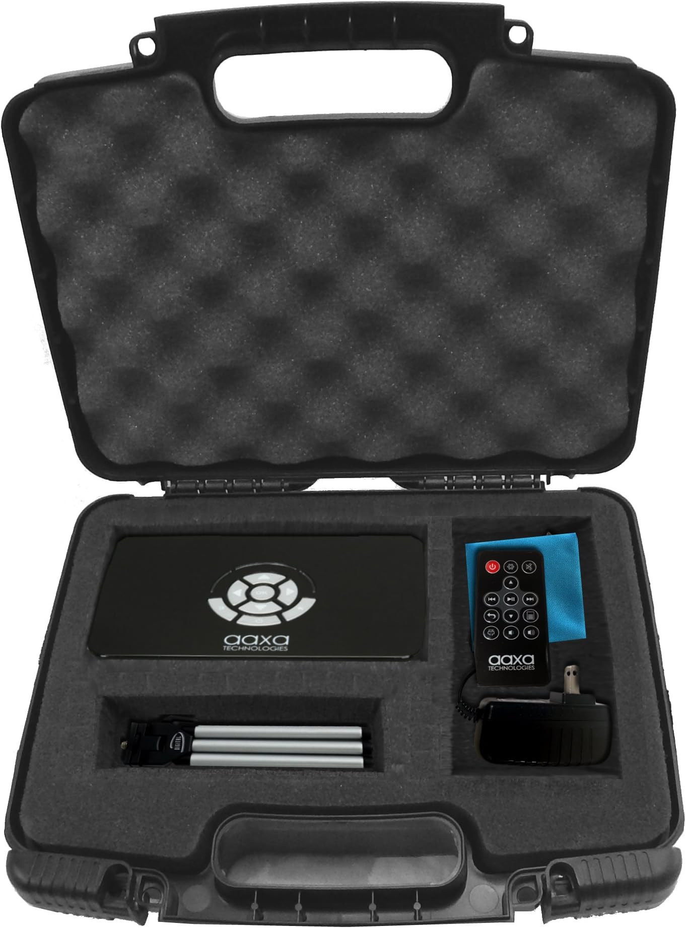 STURDY Portable Pico Projector Carrying Hard Case with Diced Foam fits AAXA P5, P300, P700, P4X, IVATION, Philips, Brookstone Portable Projectors, Mini Tripod, Charger, and Small Acc