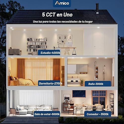 Miniatura 2 de Amico Paquete de 20 luces LED empotrables ultrafinas de 4 pulgadas con caja de conexiones, 2700 K3000 K3500 K4000 K5000 K seleccionables, 12 W Eqv