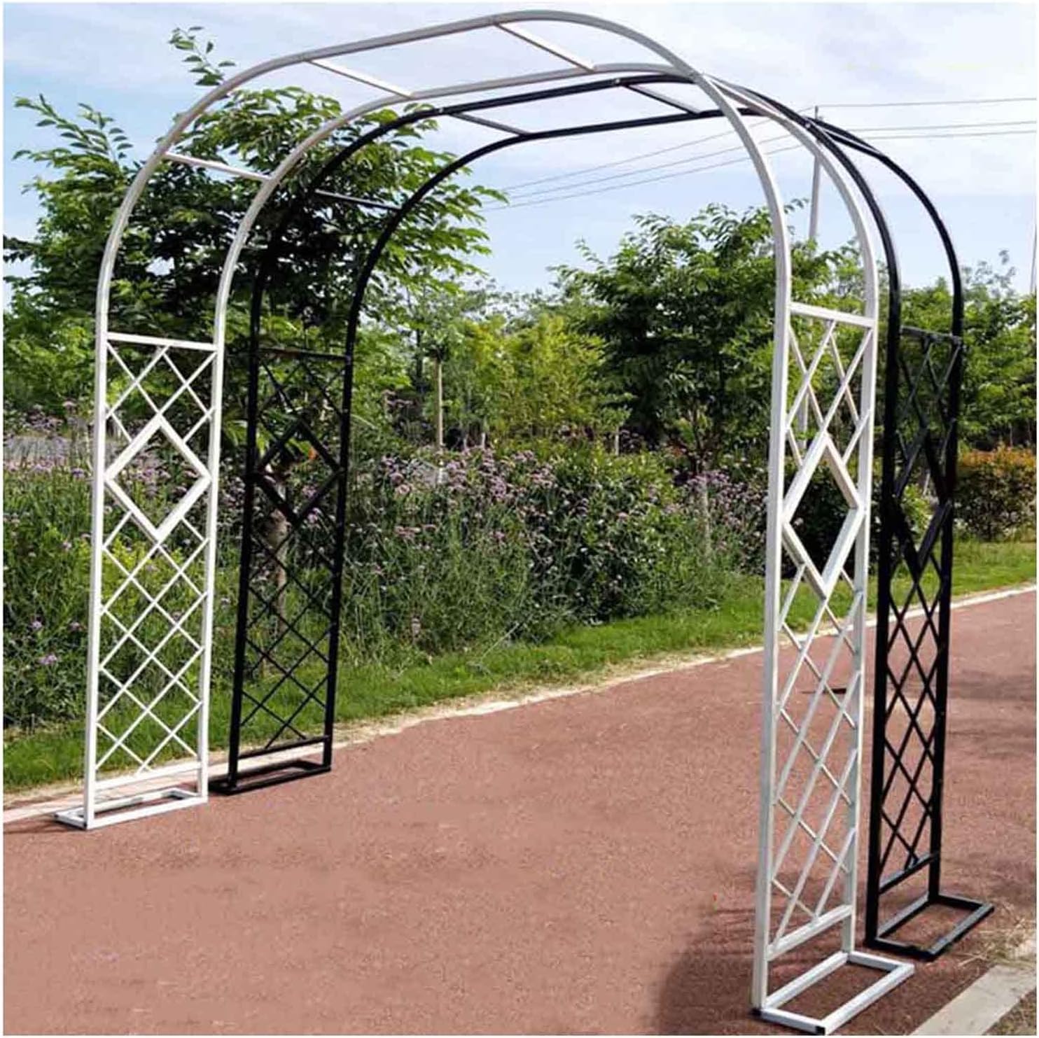 Wide Garden Arch Metal Pergola Arbor 1pcs Large Rose Archway Trellis Heavy-Duty Decorative Flowers Arbors with Base (Color : Schwarz Size W300xh230cm) (wit