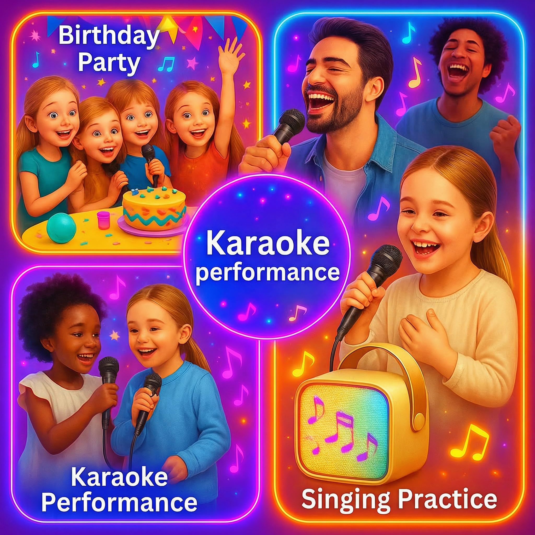 Karaoke con 2 microfoni senza fili. Karaoke portatile con altoparlante Bluetooth, luci LED e batteria ricaricabile. Giocattolo e regalo per bambini e adulti. Mini karaoke per bambini