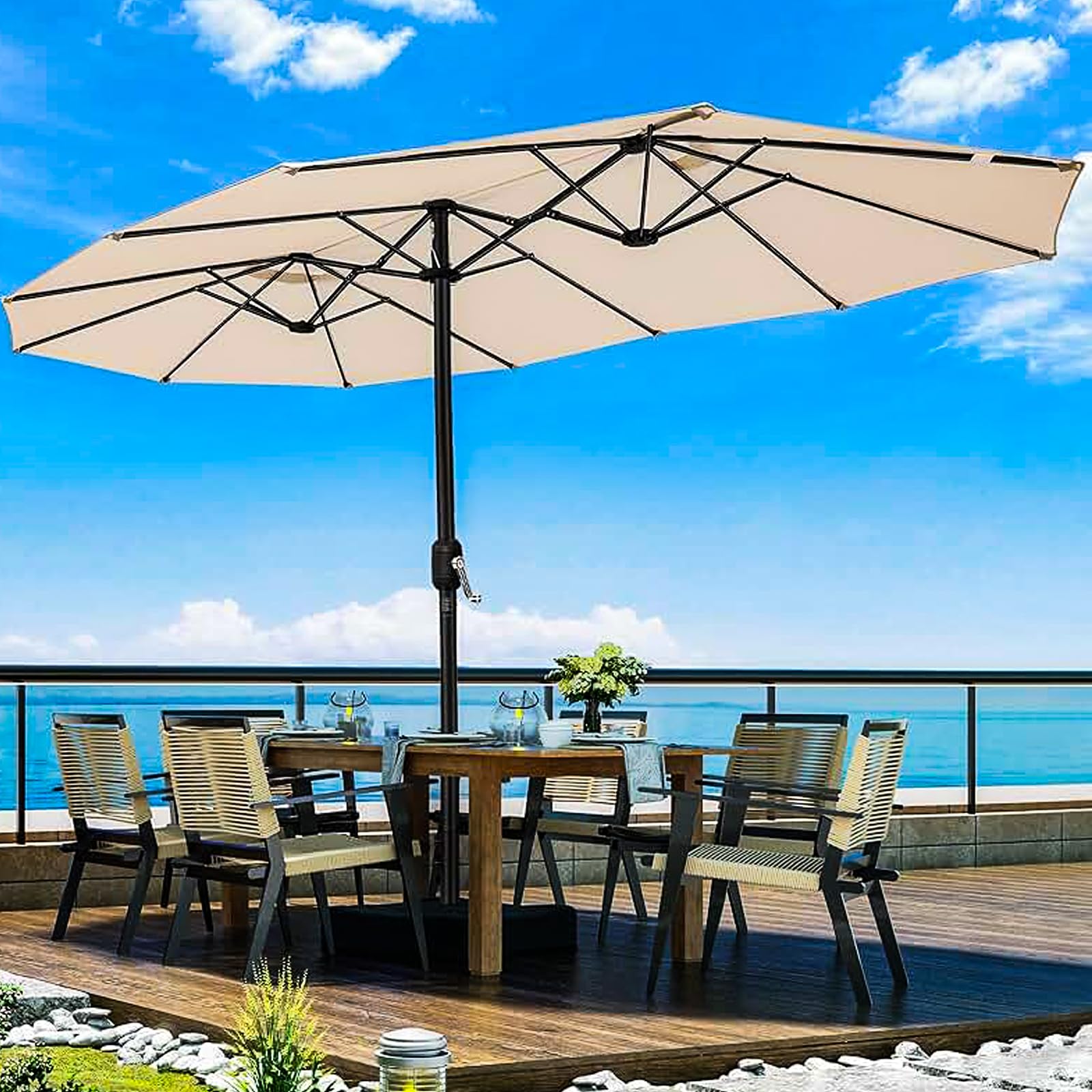 Grand Parasol De Jardin Exterieur,Parasol Rectangulaire,Grand Parasol,Parasol Double Pente Parasol Déporté Inclinable Pour,Piscine,Terrasse, Balcon Parasol(Seulement Le Tissu Parapluie)
