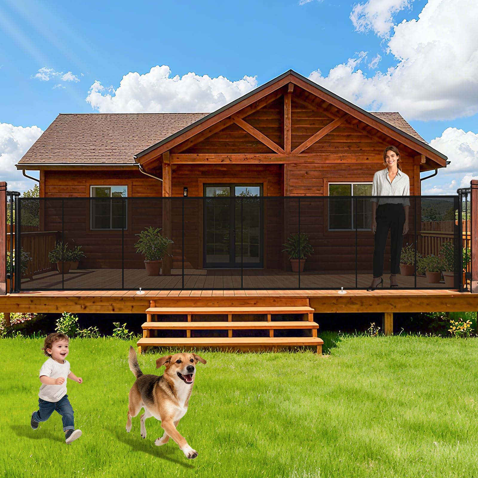 236" Retractable Baby Gate Extra Wide, 41" Tall Retractable Dog Gate for Stairs, Doorways, Decks, Mesh Gate Long Child Gate Pet Gate for Indoor, Outdoor, with Reinforced Mesh Rods, Dual Locks