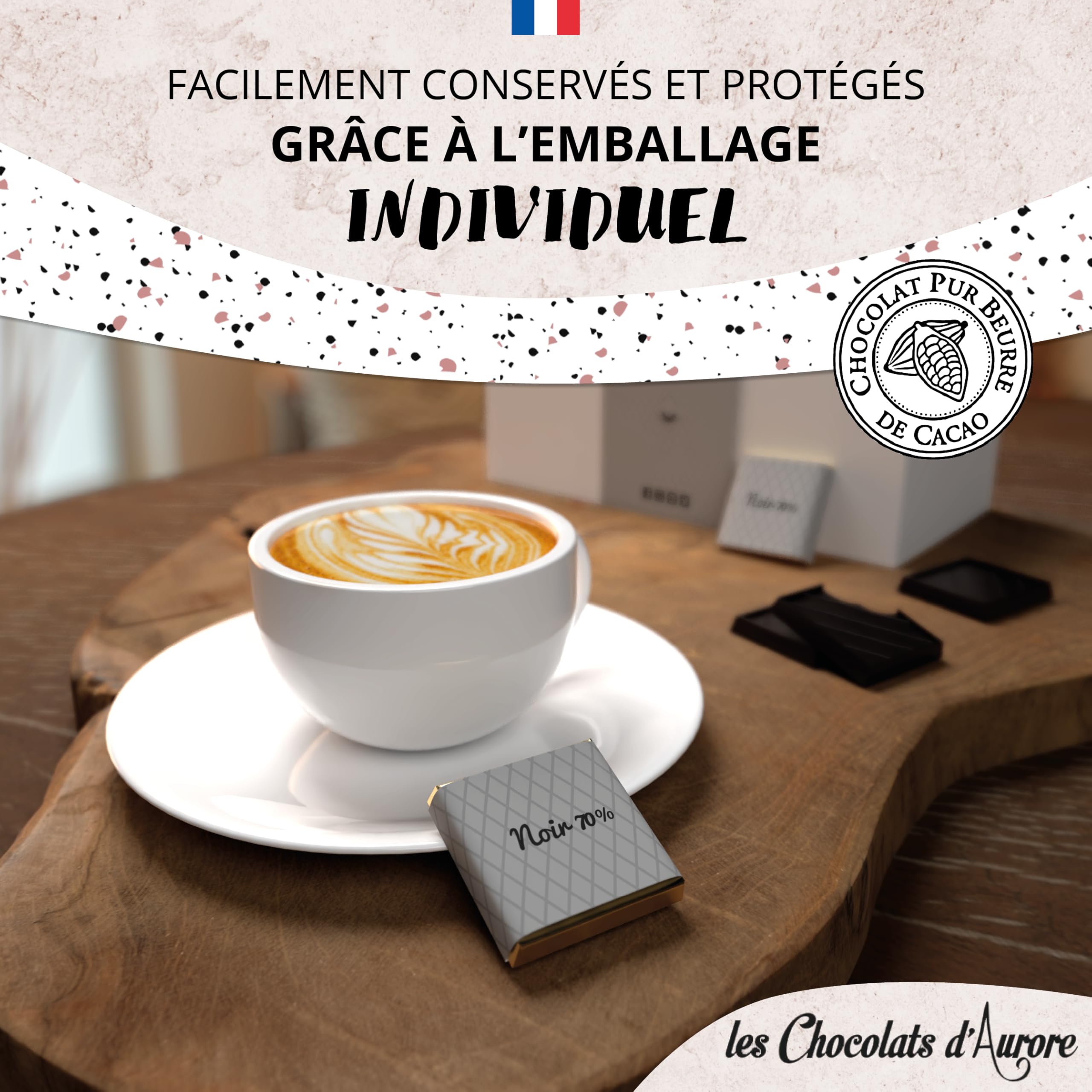 Coffret de Chocolats - Boîte de 70 Carrés de Chocolat Individuels Noir 70% à Déguster ou Offrir - 100% Pur Beurre de Cacao - Fabriqué en France - 350 Gr