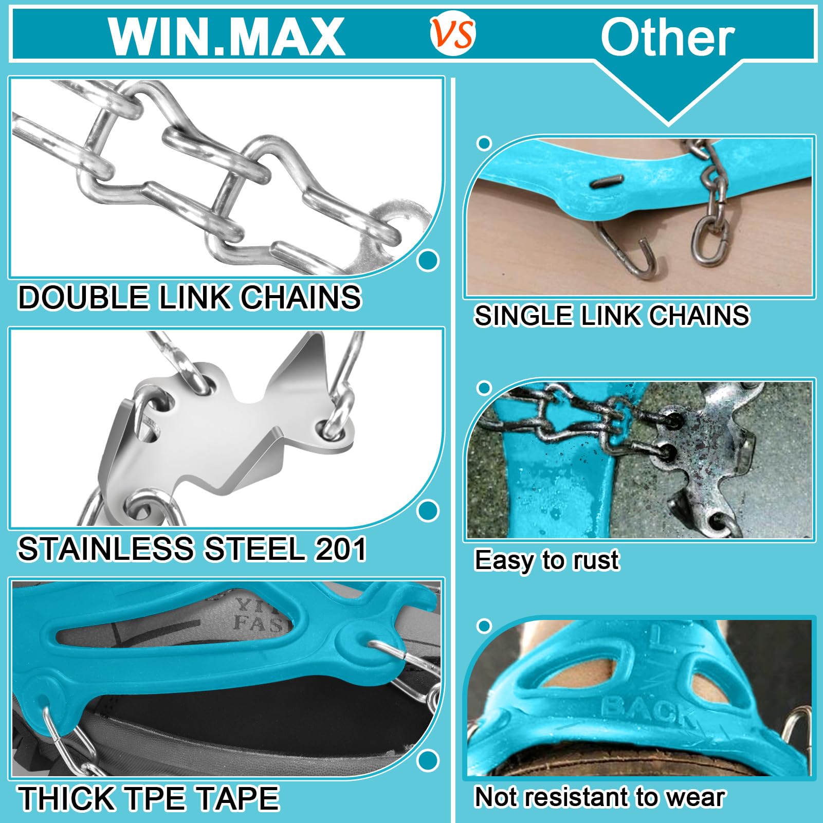WIN.MAX Ramponi da Ghiaccio a 19 Denti Tacchette da Ghiaccio in Acciaio Inossidabile Spikes Neve Ramponi Portabile con Ottimo Grip per Picco di Ghiaccio Escursionismo Moutaineering