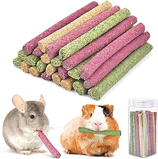 ERKOON Timothy - Palitos de heno, juguetes masticables de conejo para dientes, palitos molares naturales, golosinas para conejitos, conejillos de indias Chinchilla, jerbos, hámster (25 piezas)