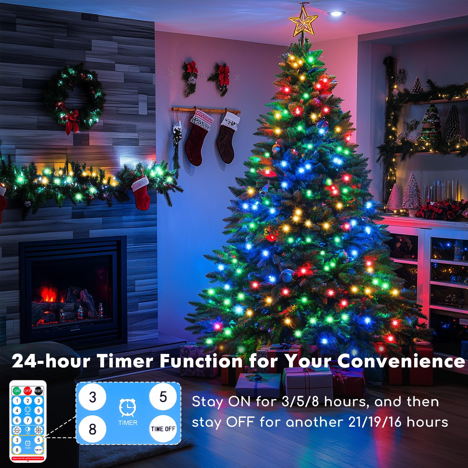 Lot de 2 guirlandes lumineuses rechargeables de 2024 m, 200 LED à piles avec télécommande et minuterie, lumières scintillantes d'extérieur étanches pour camping, bricolage, fête de Noël, arbre de