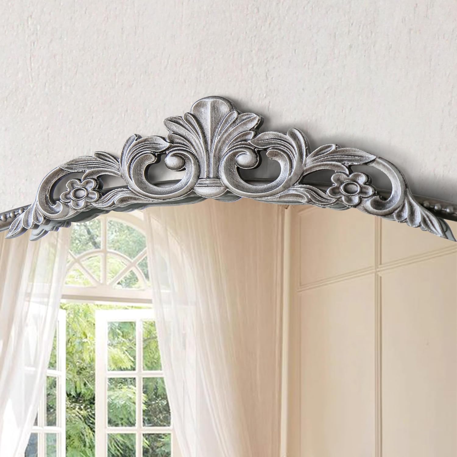 Micasso Vintage Traditional Silver Mirror: 24"x36" French Baroque Antique Mirror - Ornate Decorative Arched for Wall/Entryway/Fireplace/Hallway/Living Room - Home Decor for Bathroom