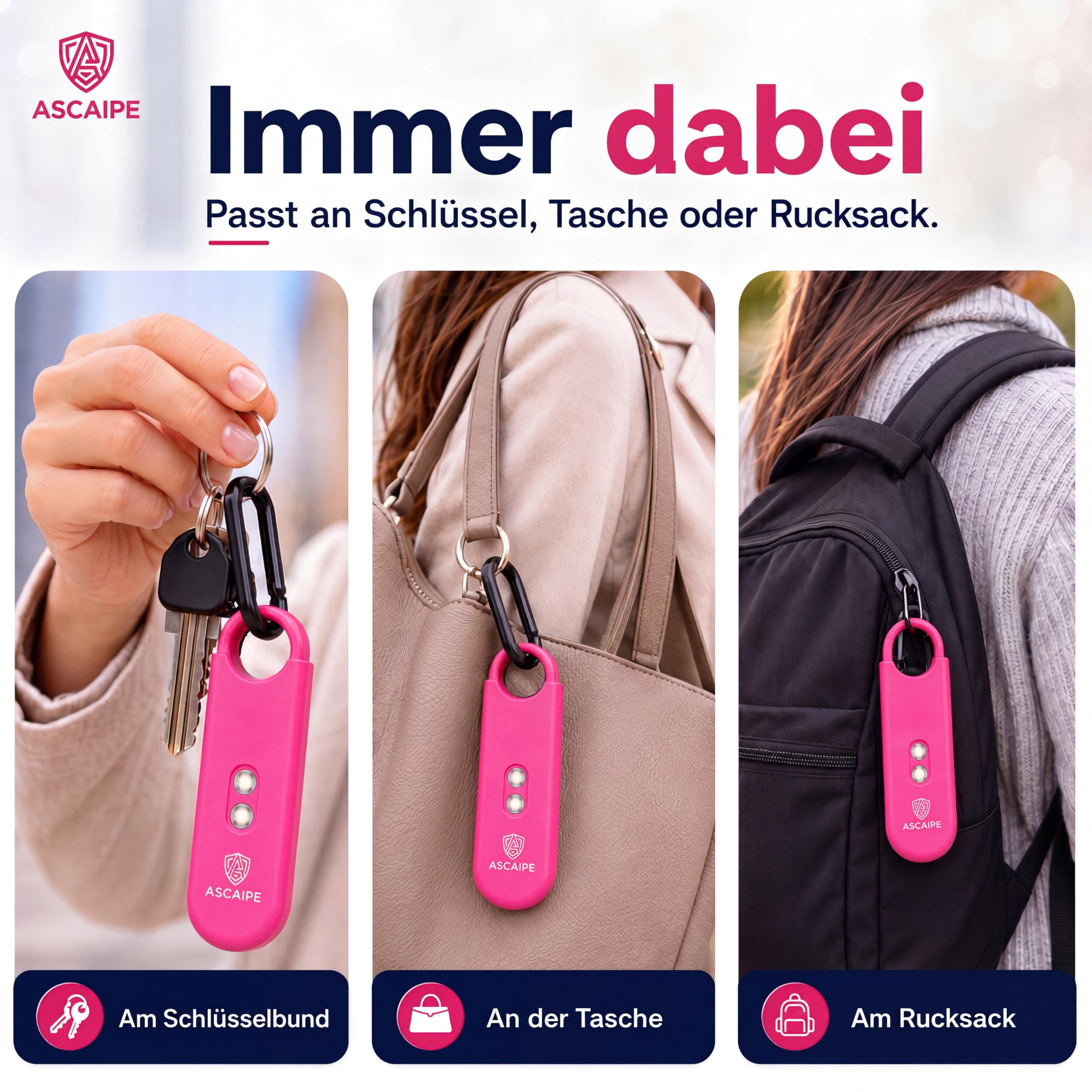 Alarma de bolsillo de 130 dB con luz estroboscópica LED, paquete familiar, 2 negros, 2 rosas | Para toda la familia: 2 negros, 2 rosas, 130 dB cada alarma, 2 altavoces, luz estroboscópica LED, recargable y a mano