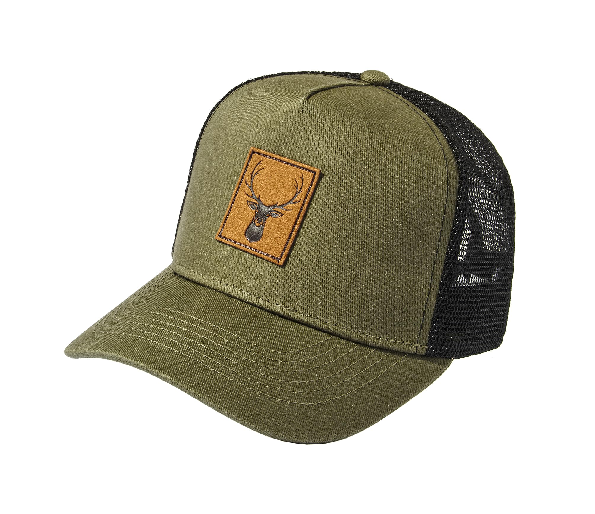 Baddery Kinder Trucker Cap - „Hirsch mit Leder-Patch“ - Outdoor Basecap | Outdoor Basecap für Jungen & Mädchen