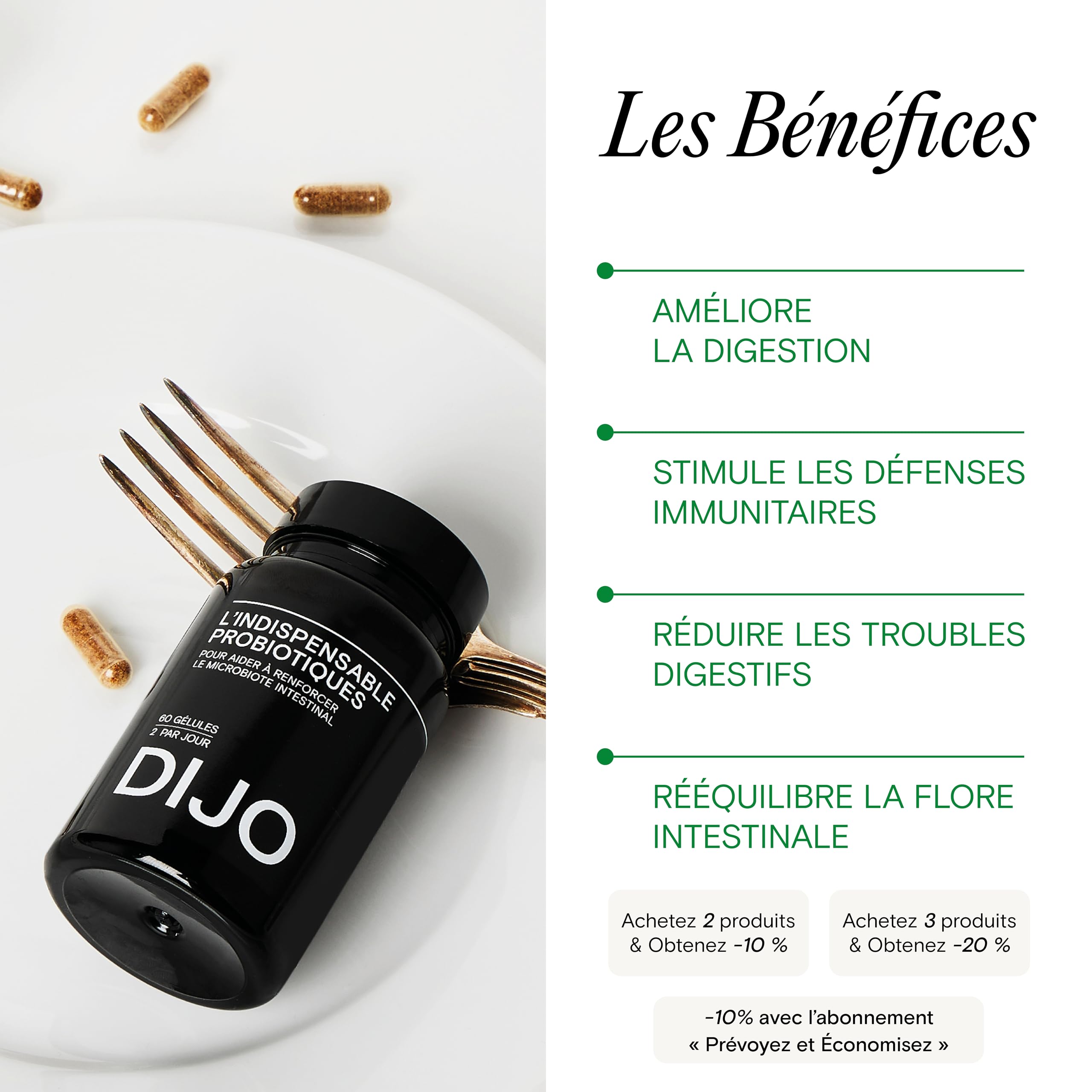 DIJO Probiotique Renforcement Flore Intestinale 8 Souches Bactéries 28 Milliards UFC Gélules Gastro-Résistantes Végan Fabriqué France 1 Mois