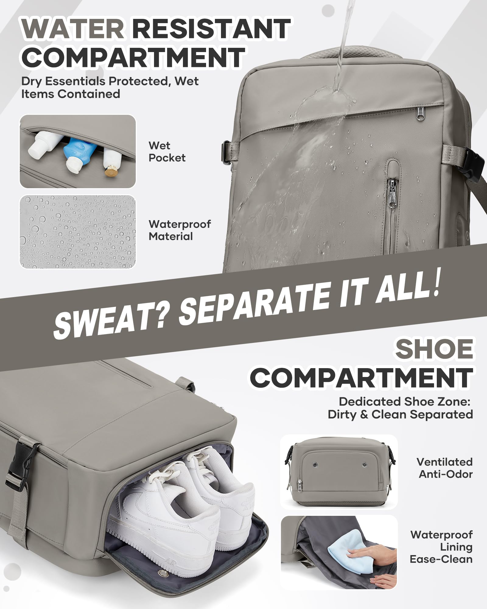 Zaino Easyjet 45x36x20 Viaggio Sottovuoto con Pompa Manuale Sacchi Zaini da Cabina Aereo Bagaglio a Mano Compressione Ufficio Donna Uomo Antifurto Impermeabile Travel Backpack Marrone