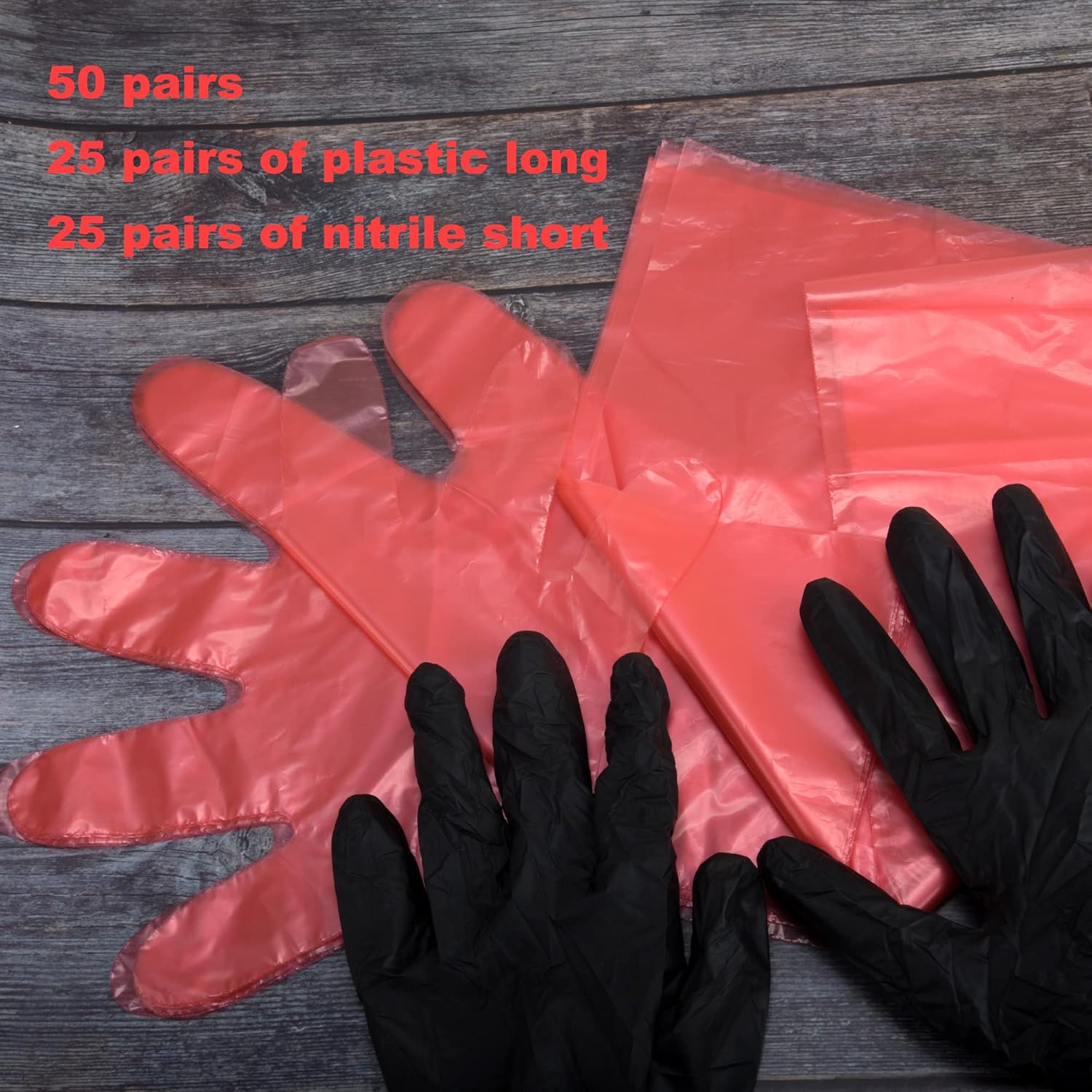 50 Pairs Field Dressing Gloves Gut Mitten Cleaning Deer Field Dressing Gloves Disposable Gutting Mittens Red Black Plastic Gloves Long and Short Gut Mitten Combo Pack for Gutting Field Dressing : Sports & Outdoors