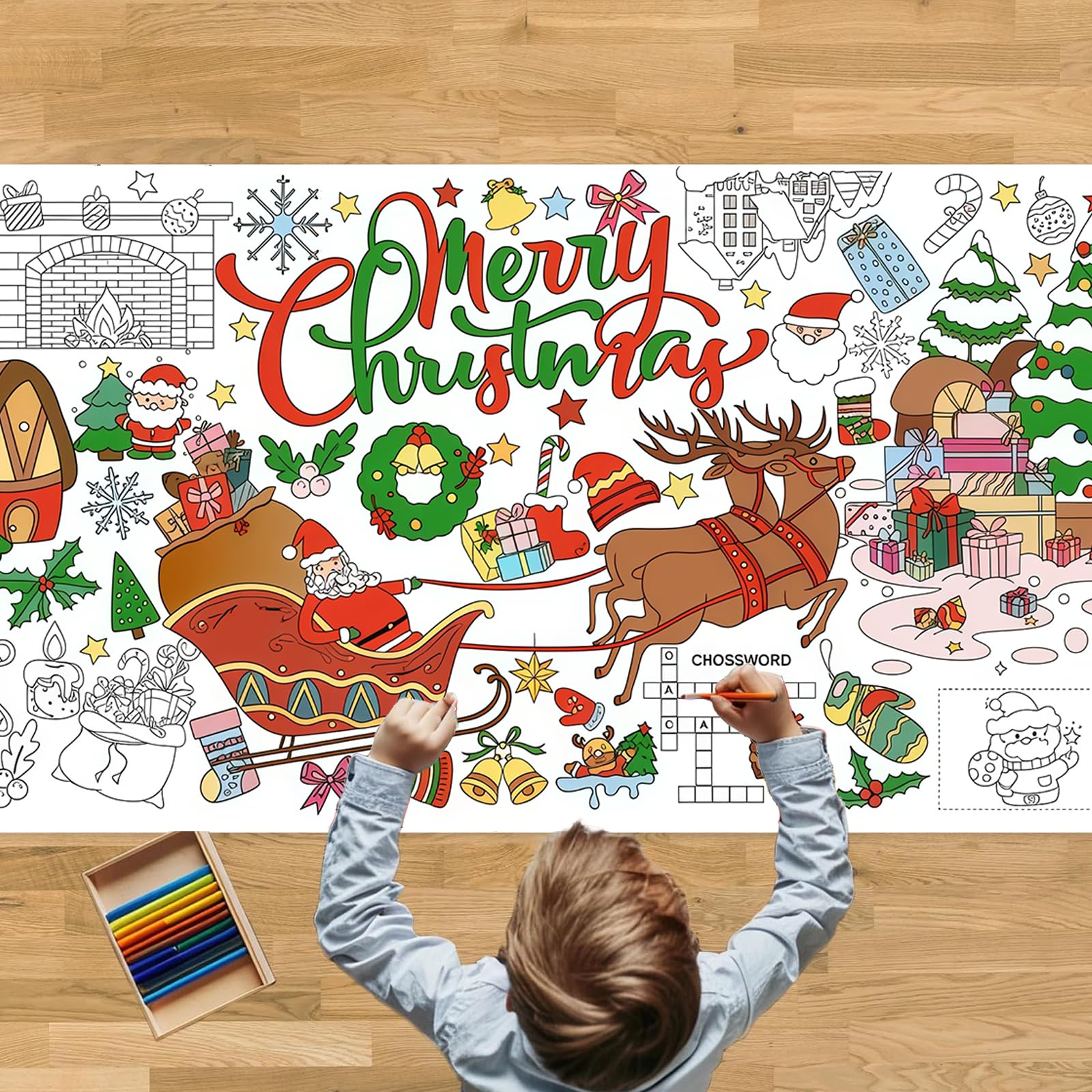 GWAWG Colouring Christmas Table Cloths for Kids, Colour Your Own Paper Tablecloth, Christmas Crafts Activities, Festive Party Decorations, Family 72 x 31 Inch