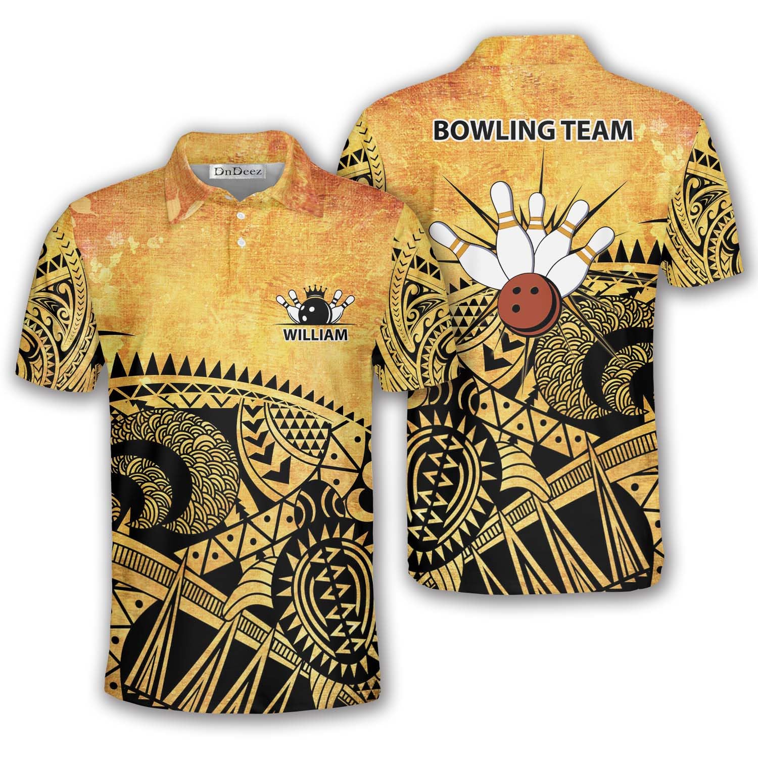 DnDeez Custom Bowling Shirts for Men, Personalized Bowling Jerseys for Team with Name Tribal 28, Extra Large Yellow