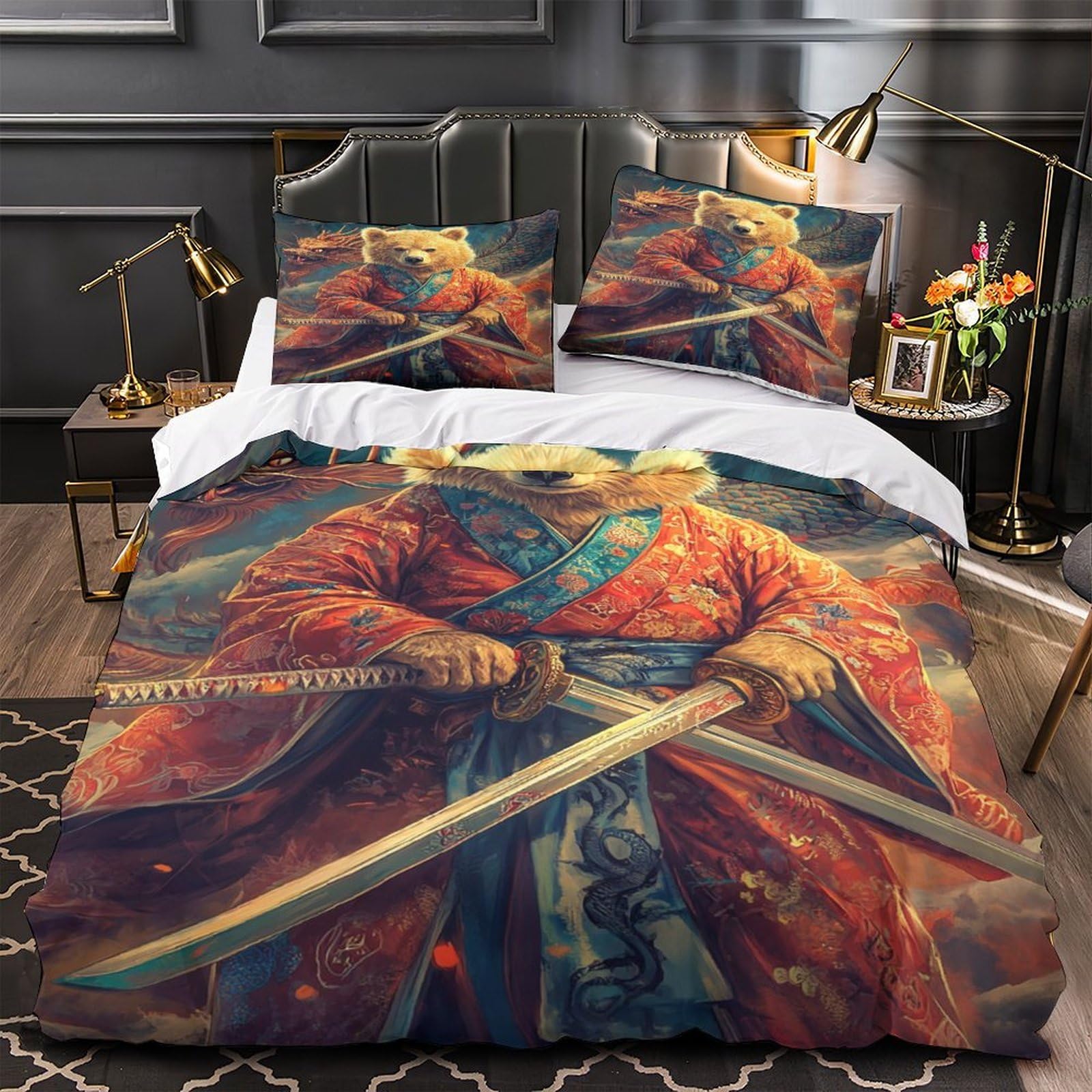 Housse de couette samouraï ours, le guerrier protecteur des nuits