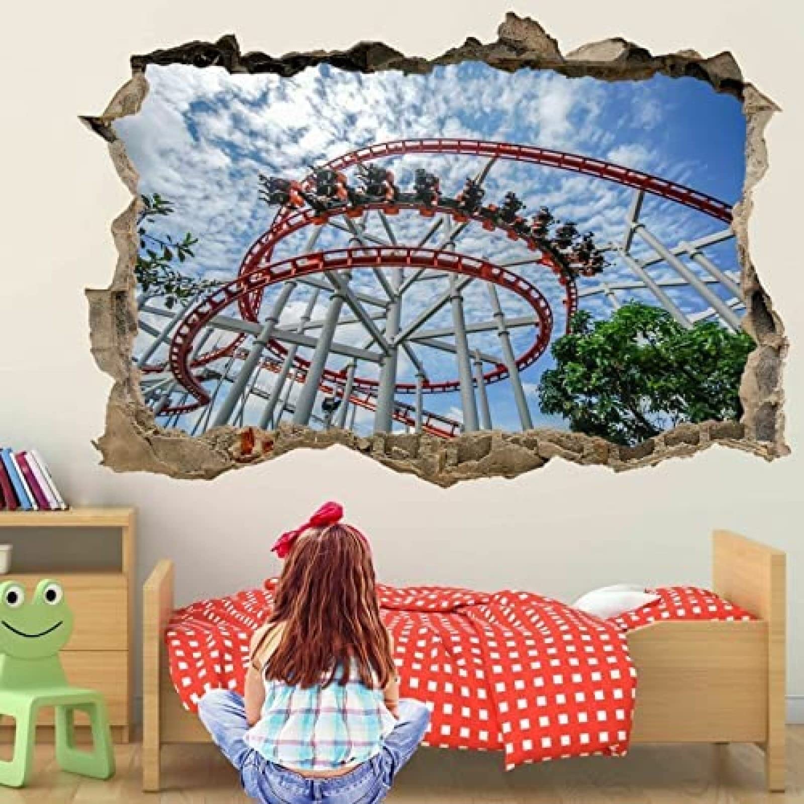 3D Smashed Decal Roller Coaster Ride 3D Wall Art Sticker Mural Poster Kids Room Home Decor Fm17 55x80cm