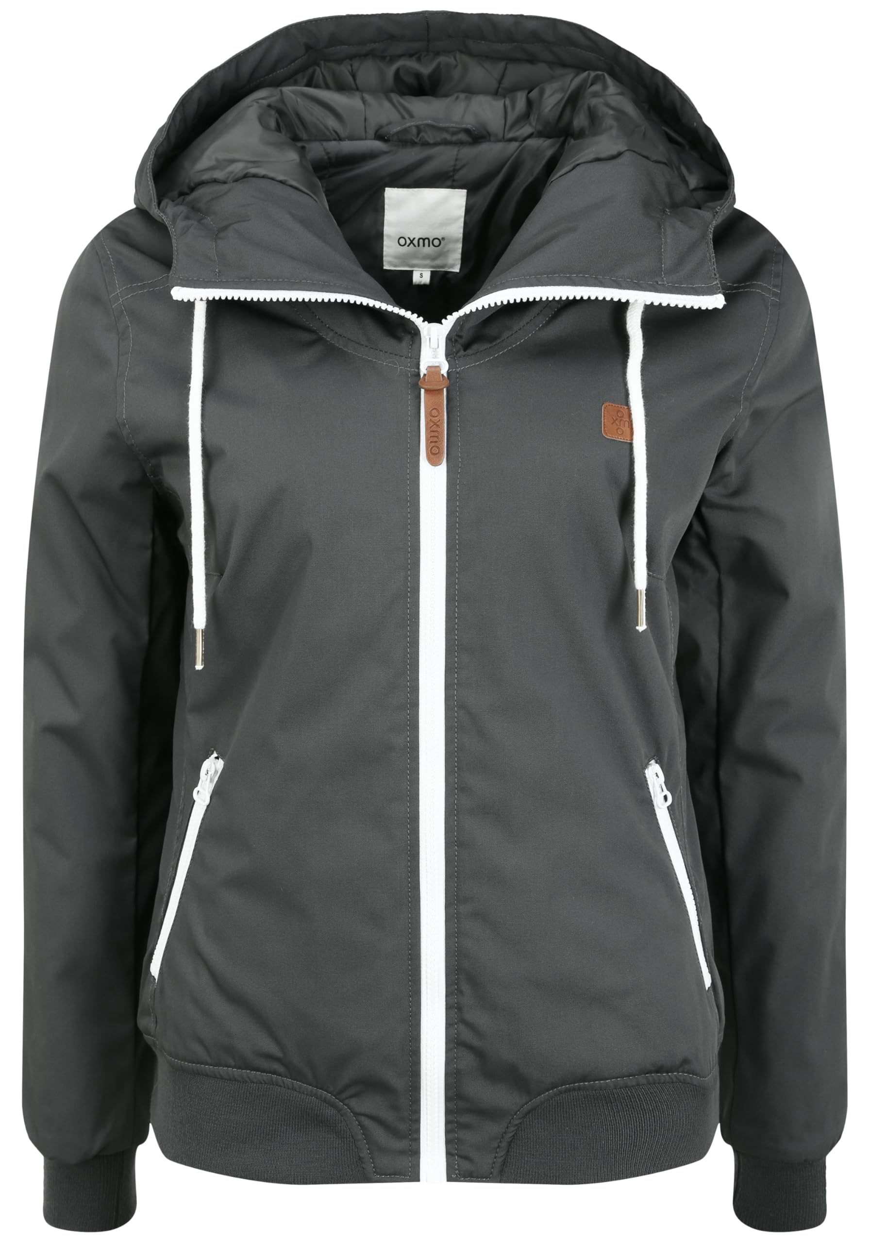 OXMO Übergangsjacke Damen Taillierte Übergangsjacke mit Kapuze Dark Grey