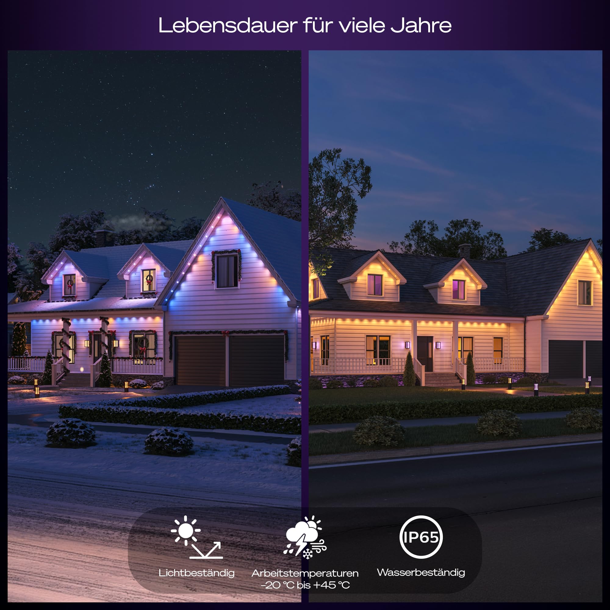 Philips Hue Festavia Permanent Außenlichterkette, Erweiterung, 9m, dimmbar, wetterfest, wasserdicht, weißes und farbiges Ambiente, weißes Kabel