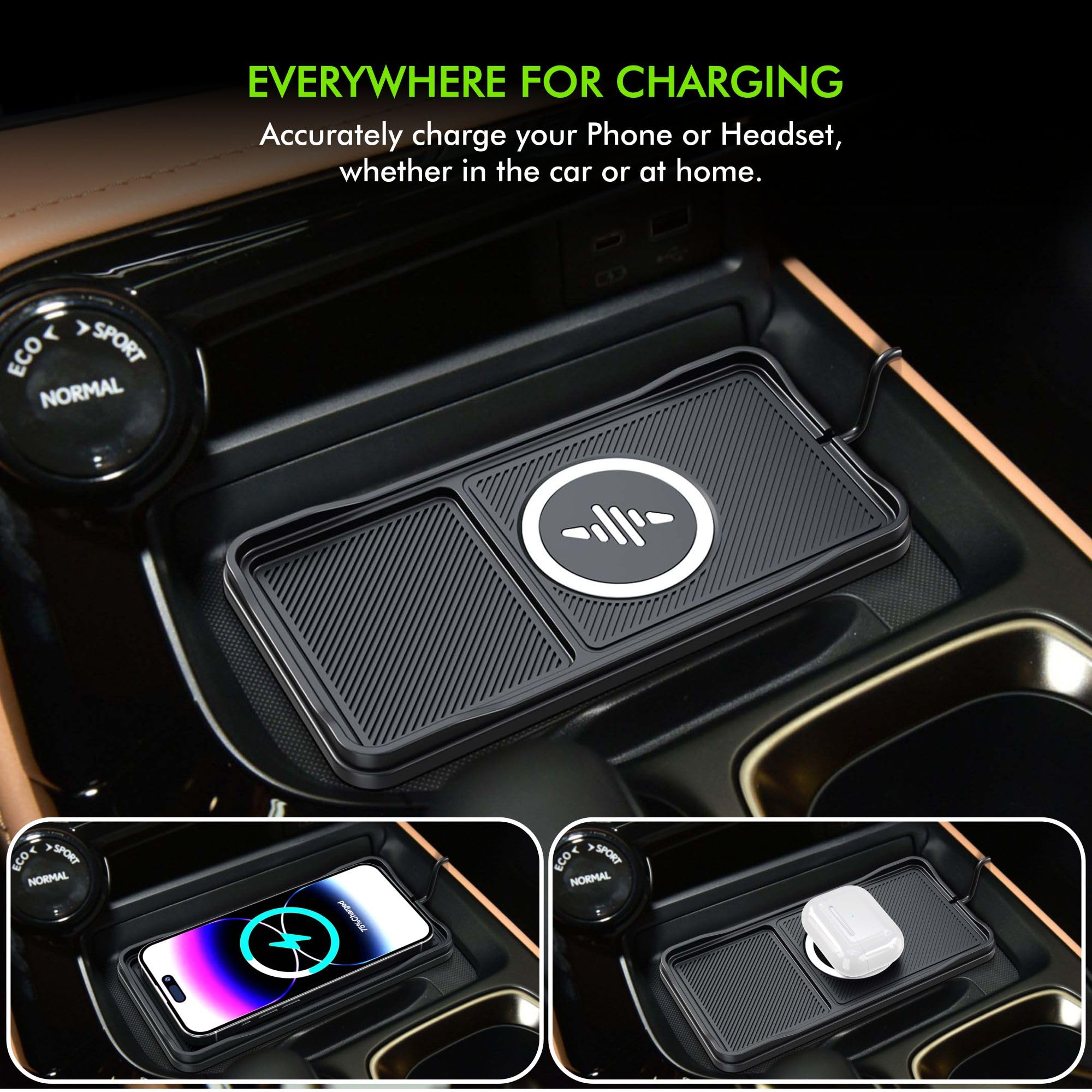 Caricabatterie wireless da auto, antiscivolo, 15 W, caricabatterie rapido per iPhone 16/15/14/13/12 Pro Max, Samsung S23 S22 S20 per Android, cavo da 30 cm
