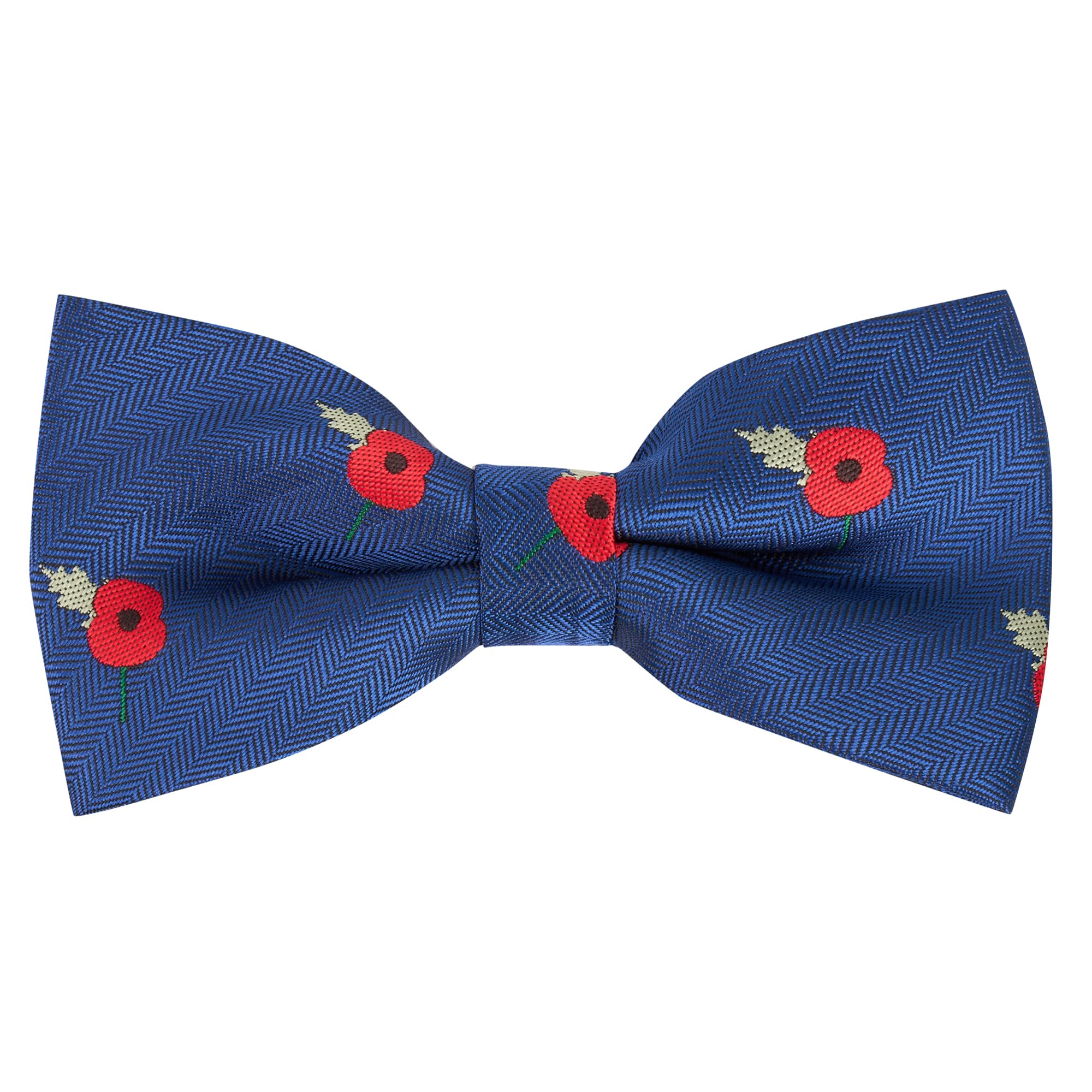 King & Priory Poppy Navy Blue Herringbone Embroidered Bow Tie