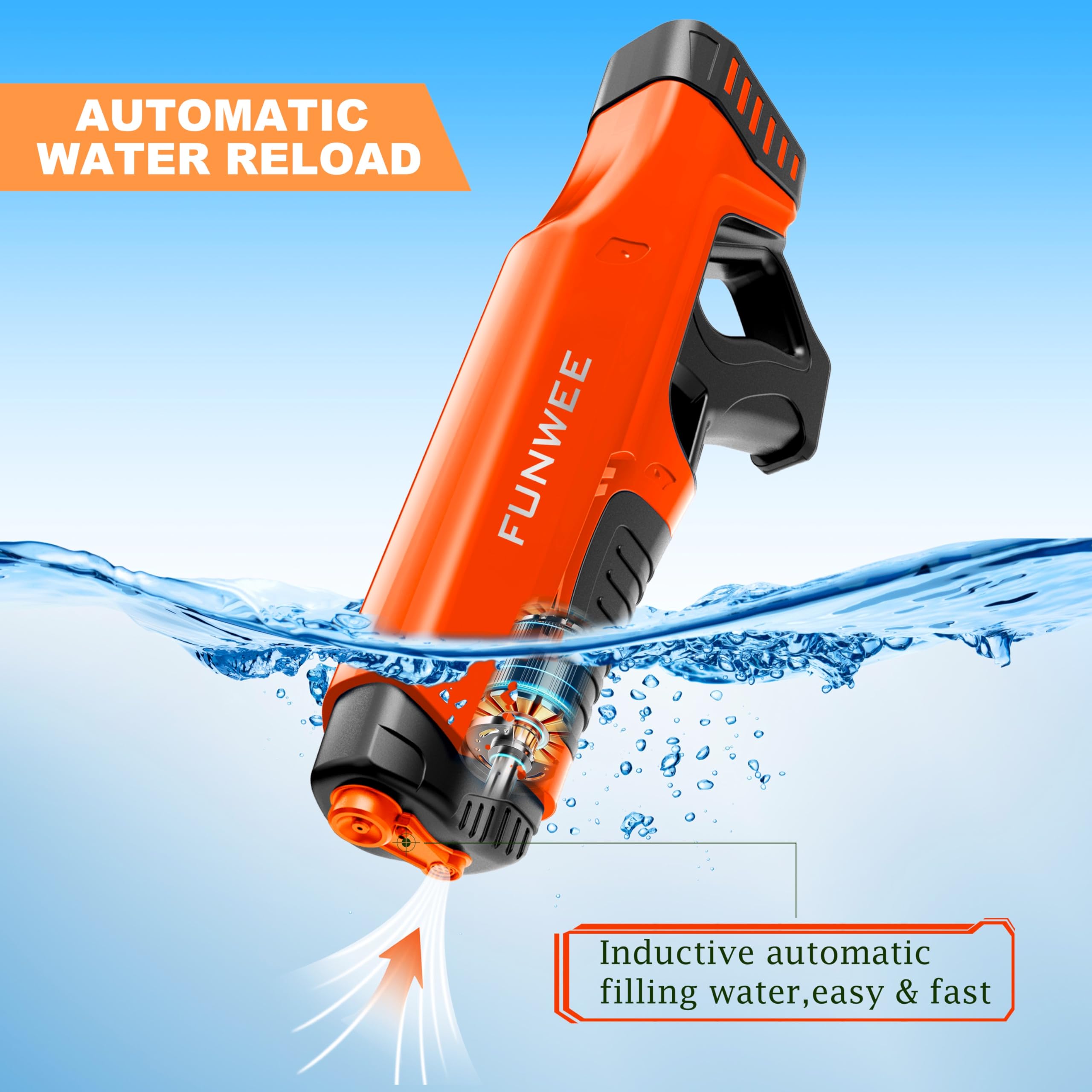 Funwee Electric Water Guns for Adults & Kids, Automatic Water Reload & Shooting Over 250 Blasts Water Blaster Squirt Guns Up to 32 FT Long Range, Summer Beach Pool Backyard Outdoor Toys (Red)