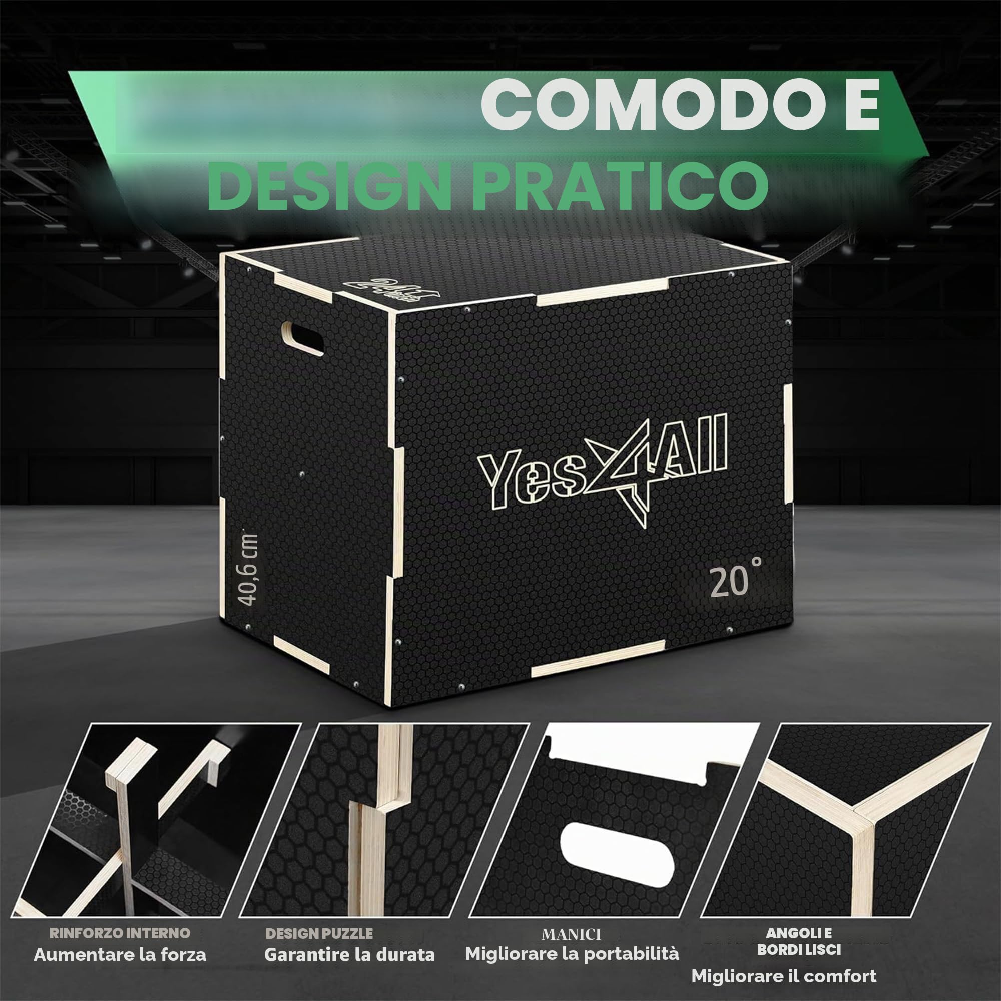 Yes4All Plyo Box 3 in 1 in legno, piattaforma pliometrica per allenamento di salto, scatole di salto per esercizi in palestra a casa e allenamento all'aperto