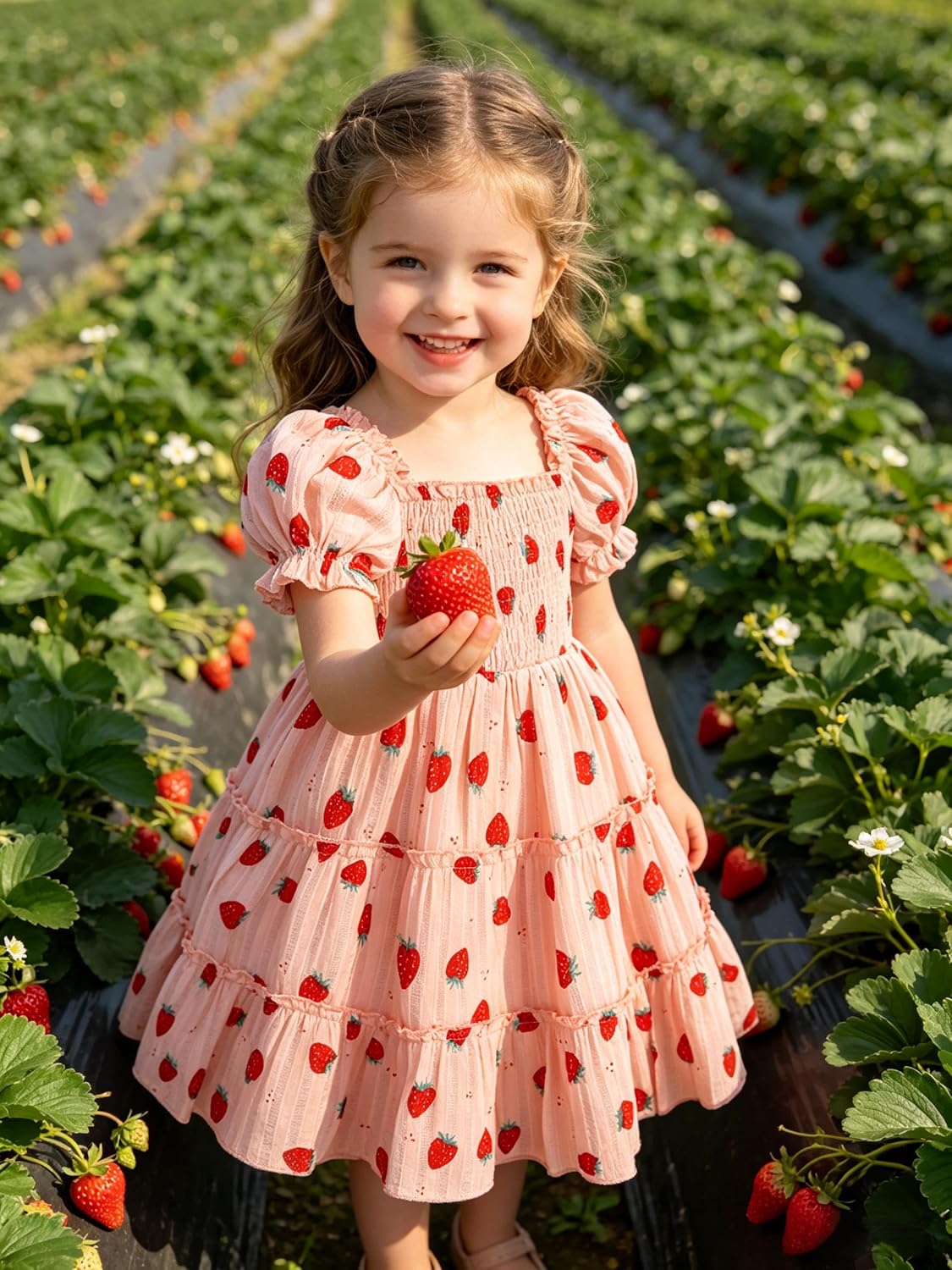 Toddler Girl Dress Short Sleeve Kids Floral Smocked Square Neck Beach Sundress | Summer Fashion Dresses 2-7Y image 2