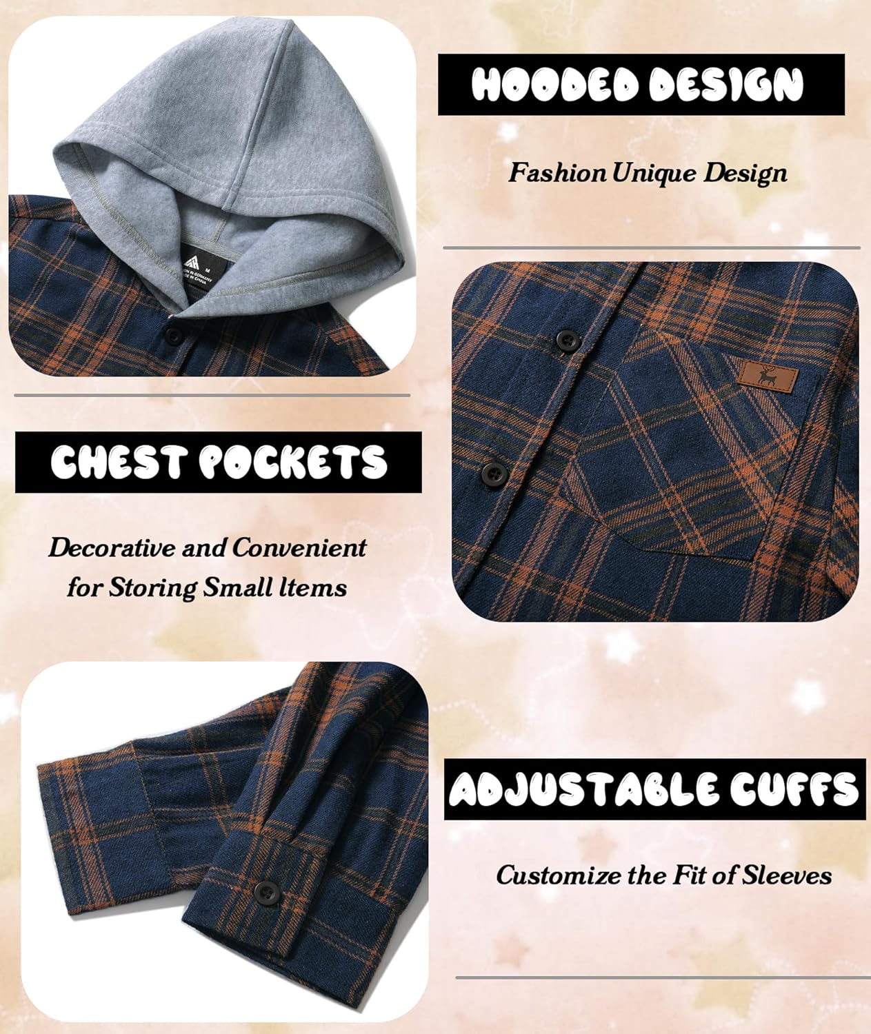 Boys Plaid Flannel Shirts Unisex Kids Long Sleeve Casual Button Down Shirt with Hood - Image 5